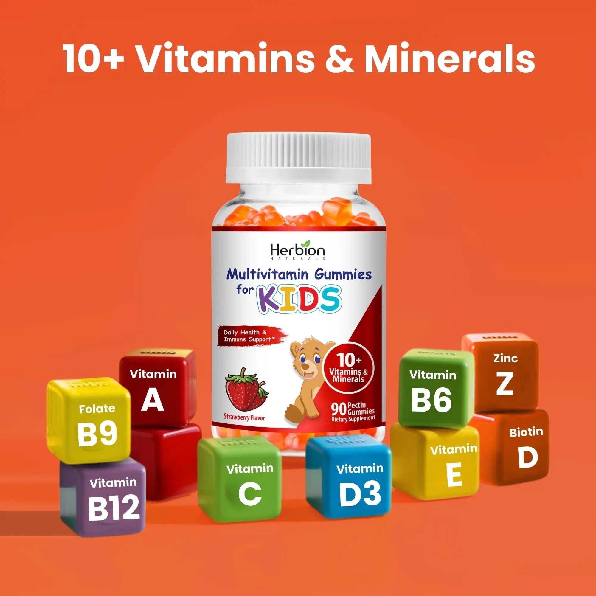 HERBION Naturals Multivitamin Gummies for Kids, Immune Support with Vitamin C, D3, B12, A, E & Zinc, Strawberry Flavor HERBION uk supplements