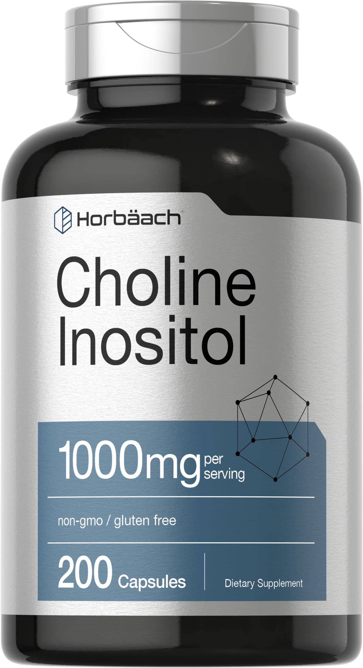 Choline Inositol 1000mg Supplement | 200 Capsules | Non-GMO, Gluten Free | by Horbaach Horbäach uk supplements