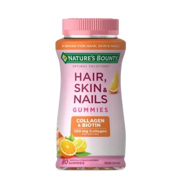Nature's Bounty Optimal Solutions Hair, Skin & Nails with Biotin and Collagen, Citrus-Flavored Gummies Vitamin Supplement, 2500 mcg, 80 Ct, 40 Total Servings Nature's Bounty uk supplements