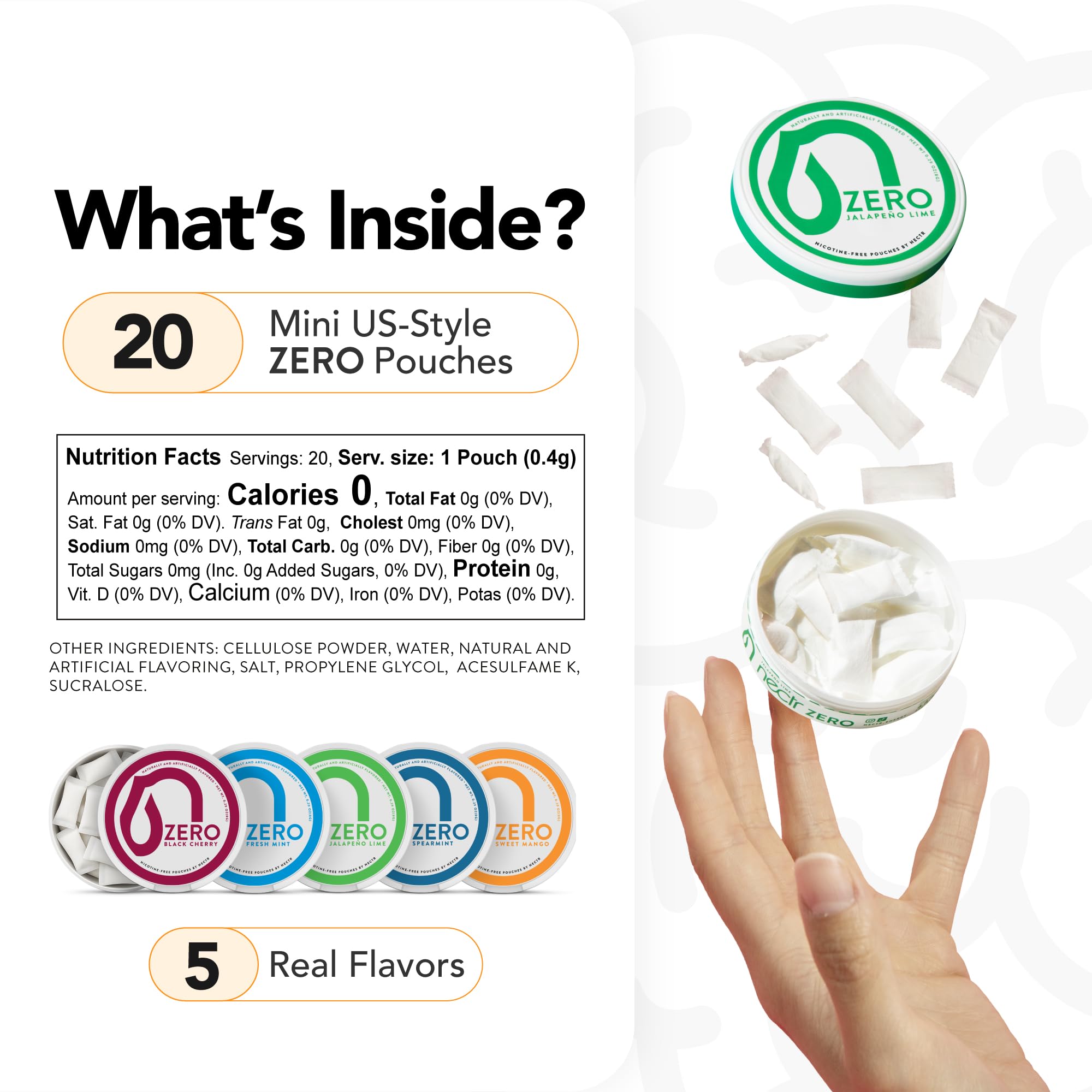 Nectr Energy Zero Pouches - No Caffeine, No Sugar, Zero Calories Mini Pouches for Oral Fixation and Stress Relief - 4 Pucks of 20 - Sweet Mango Flavor Nectr uk supplements