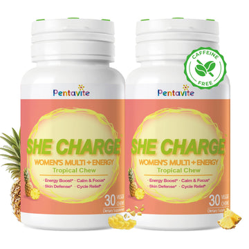 Pentavite She Charge Multivitamin for Women, Pineapple Tropical Chew, Daily Vitamin Supplements with Folate, Support Energy, Calm & Focus, Skin Defense and Cycle Pentavite uk supplements