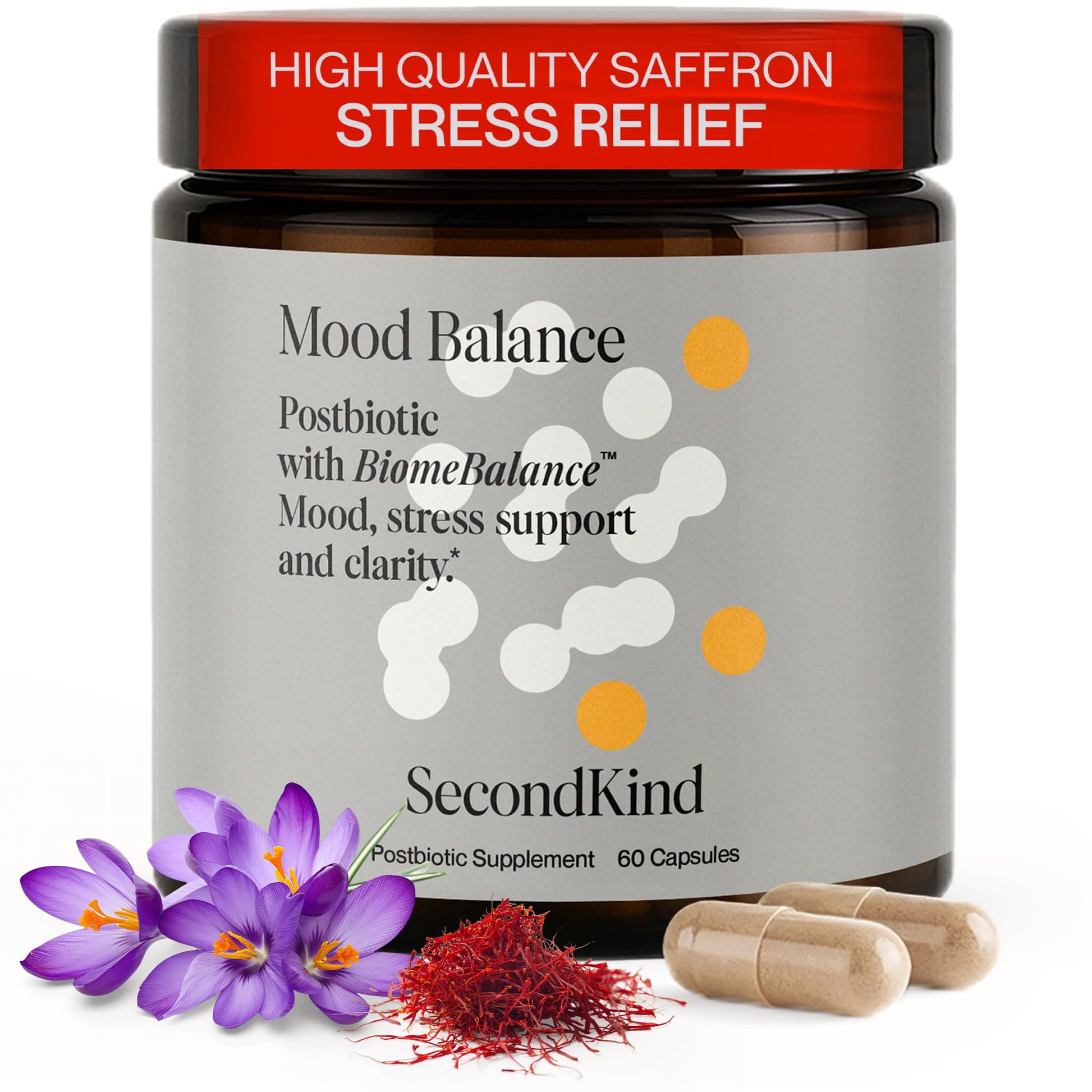 SecondKind Anxiety & Stress Relief Supplement – Saffron & Postbiotic Supplement for Emotional Support – 1000x More Active Ingredients Than Probiotics. Made with BiomeBalance™ in the USA, 60 Capsules SecondKind uk supplements