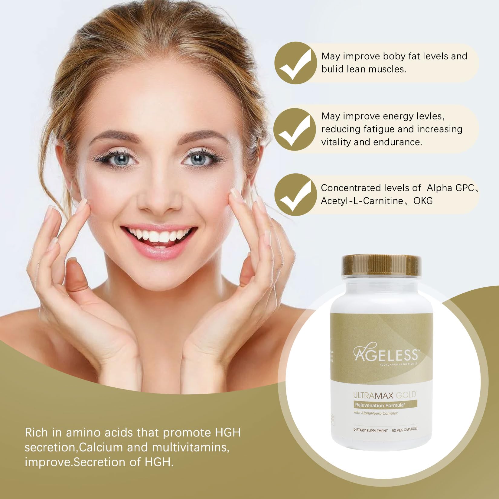 AGELESS™: UltraMAX Gold™ Capsules, HGH Anti-Aging Supplement for Women, Slows Ageless Foundation Laboratories uk supplements