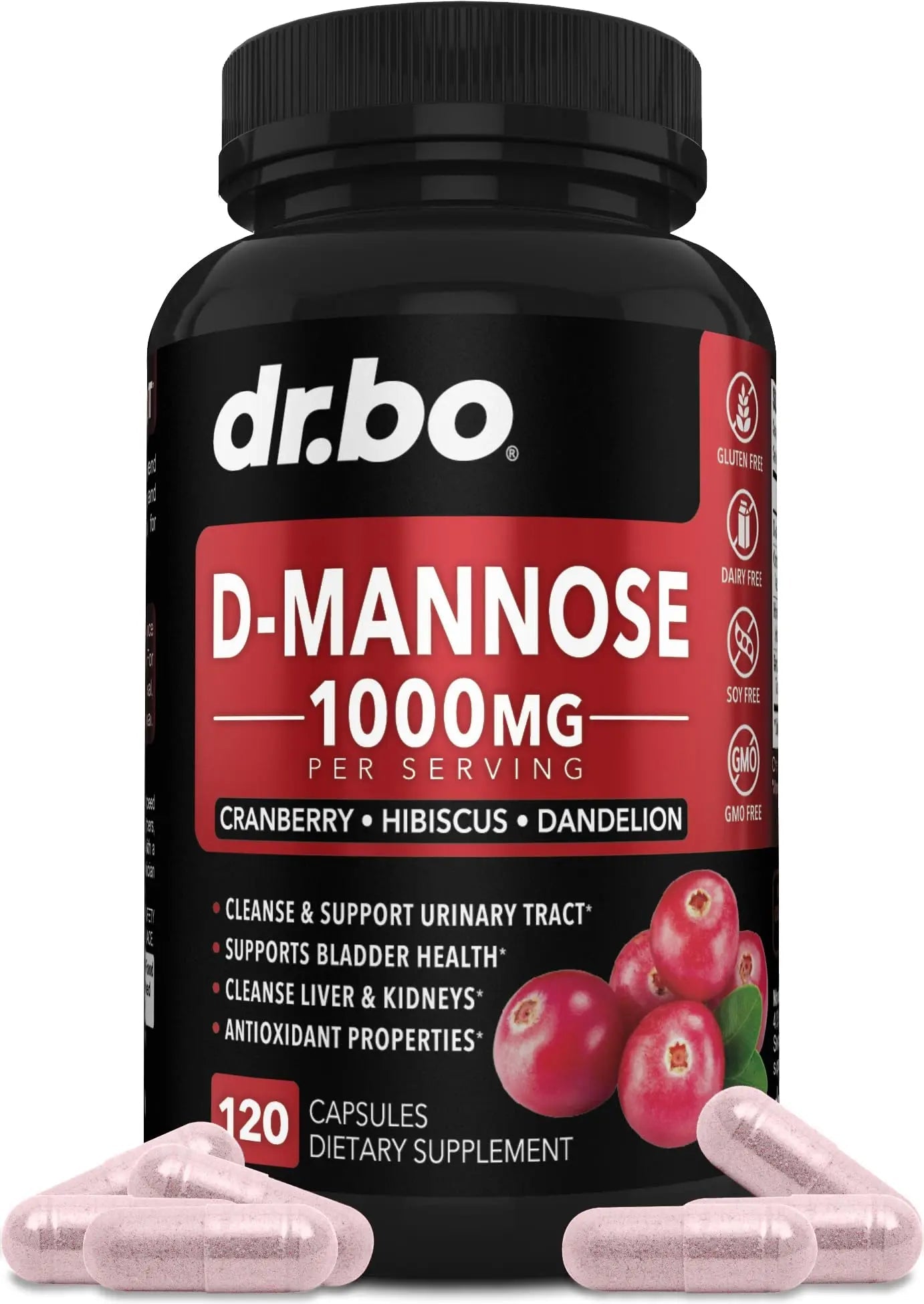 D Mannose Supplements for Women Pills - Natural D-Mannose 500mg Capsules, Cranberry DMannose Pills 1000mg Per Serving - Bladder Flush & Urinary Tract Cleanse Health Supplement - 120 Veg Capsules DR. BO uk supplements