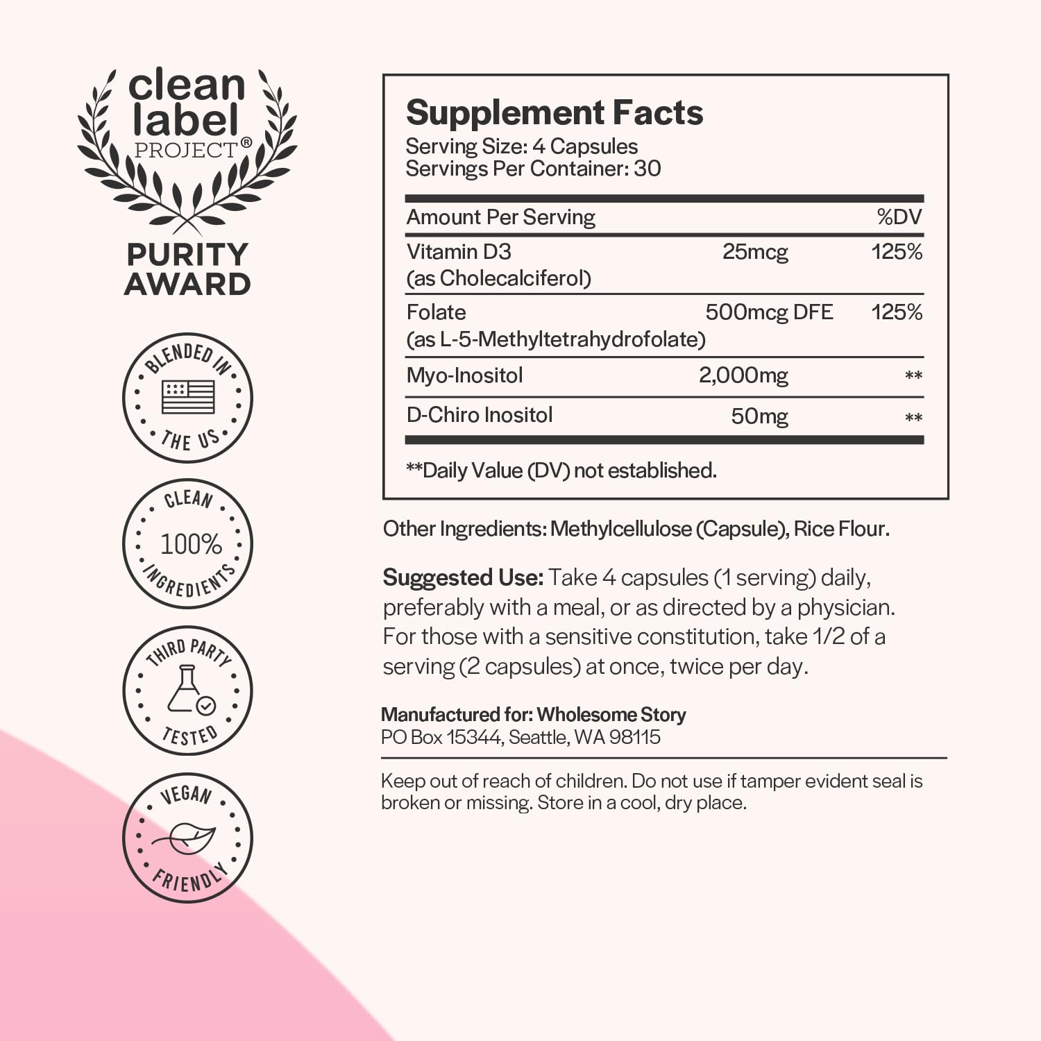 Myo-Inositol & D-Chiro Inositol Capsules with MTHF, Folate, Vitamin D| Support Wholesome Story uk supplements