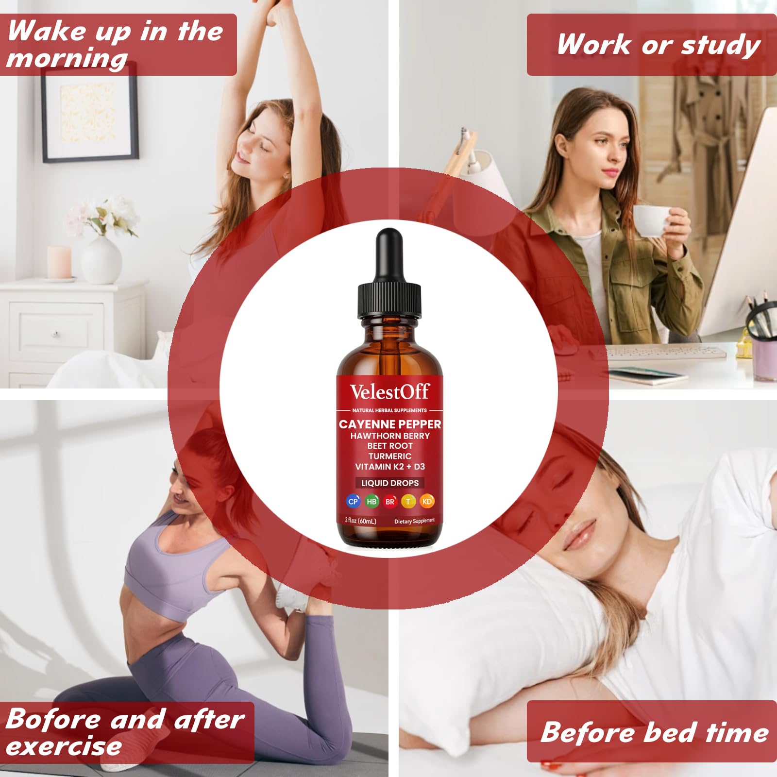Velestoff Cayenne Pepper Drops, Cayenne Circulation Blend with Hawthorn Beet Root Turmeric Vitamin K2 D3 - Vegan, Non-GMO - 2FL.OZ (1 PCS) Velestoff uk supplements