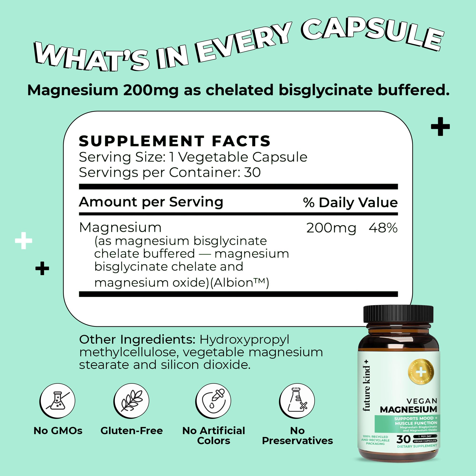 Future Kind Magnesium Glycinate, Supports Muscle and Nerve Function, High Absorption Chelated Magnesium Supplement, Nightly Calm, Energy & Metabolism, Highly Bioavailable & Potent - 30 Vegan Capsules Future Kind uk supplements