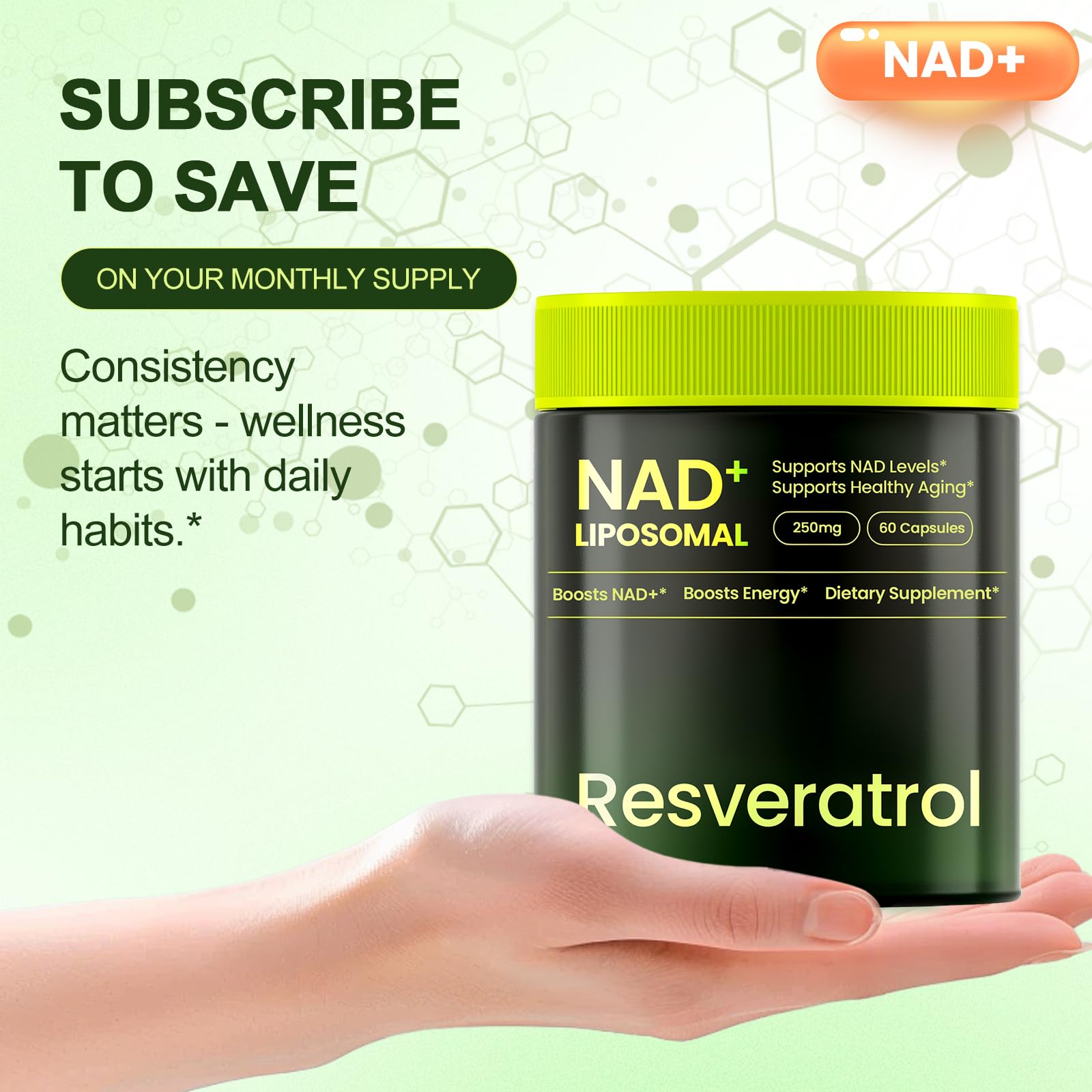 Lyndops NAD Supplement, Liposomal Nicotinamide Riboside Resveratrol 250mg, NMN Alternative, High Purity NAD Supplement for Women & Men, Anti-Aging, Cellular Energy, Mental Focus - 60 Capsules Lyndops uk supplements