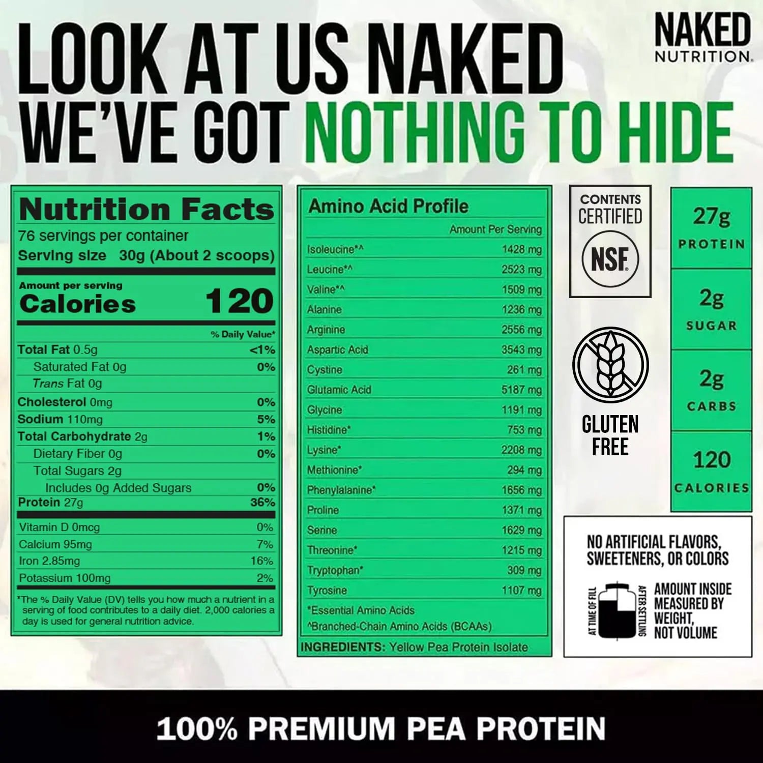 NAKED Pea - 5LB 100% Pea Protein Powder from North American Farms - Unflavored Vegan Pea Protein Isolate - NSF Certified, Plant Protein Powder, Easy to Digest - 76 Servings NAKED uk supplements