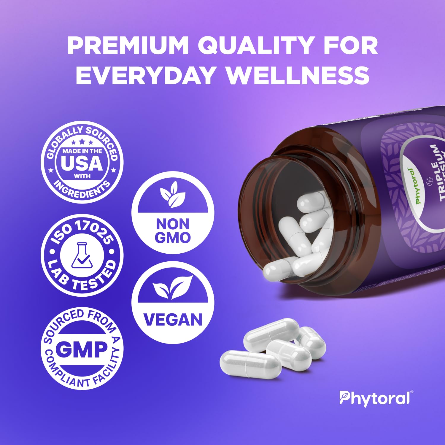 Highly Potent Magnesium Complex Capsules - Triple Magnesium Blend with Taurate Glycinate and Malate - 400mg Supplement Supports Relaxation & Overall Wellness Non-GMO Vegan - 90 Count Phytoral uk supplements