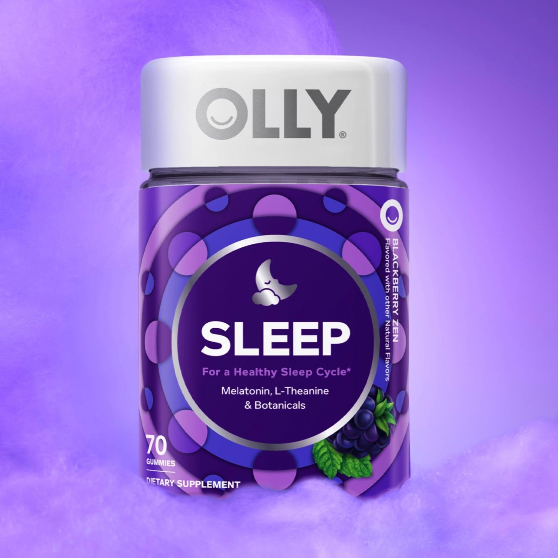 OLLY Sleep Gummy, 3 mg Melatonin, L-Theanine, Chamomile, Lemon Balm, Sleep Aid, Blackberry - 70 Count OLLY uk supplements