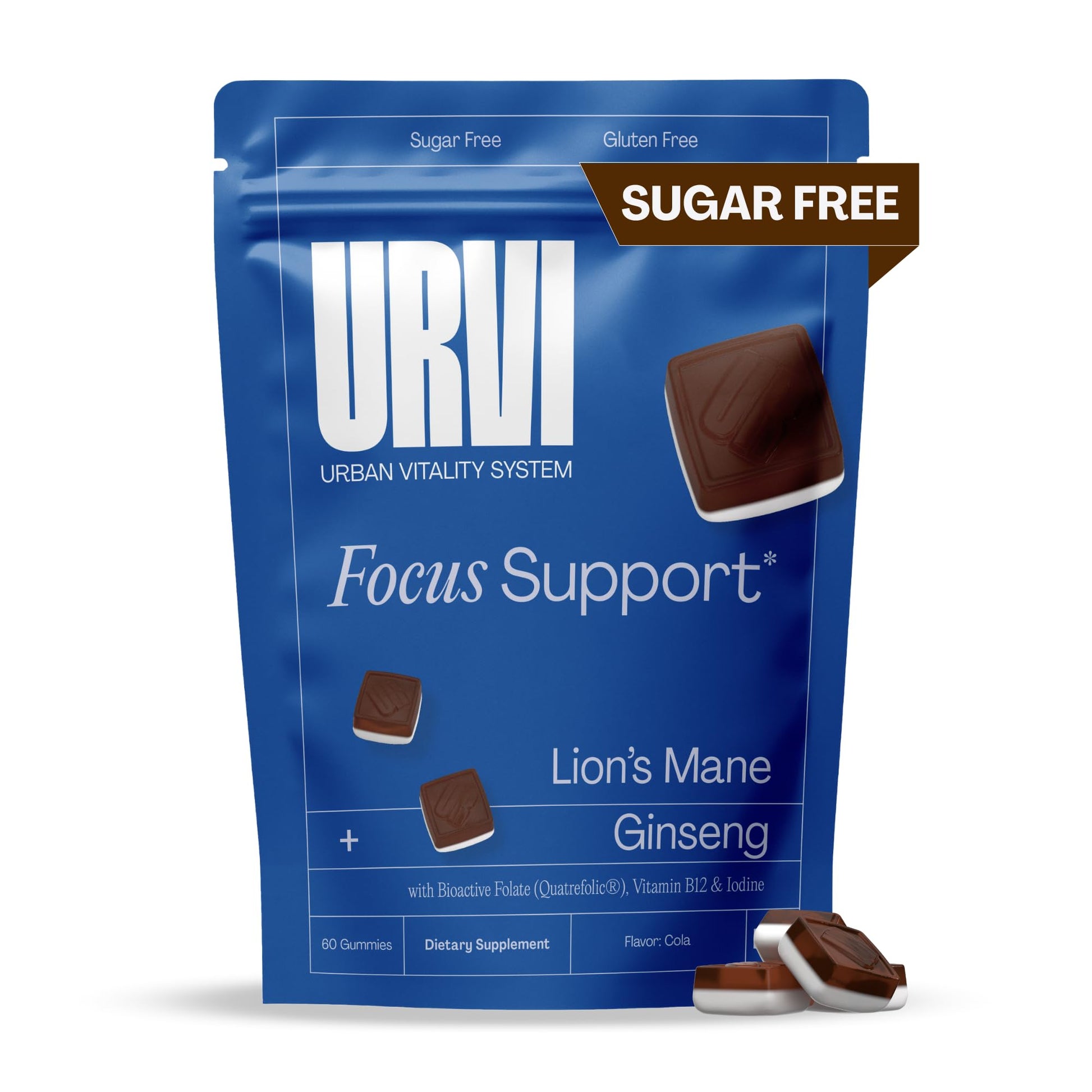 URVI 1500mg Lion's Mane Gummies with Ginseng, Folate 5-MTHF, B12 & Iodine – Focus Nootropic Brain Supplement Boosts Memory, Focus & Energy – Sugar-Free – Cola Flavor – 60 Count URVI uk supplements