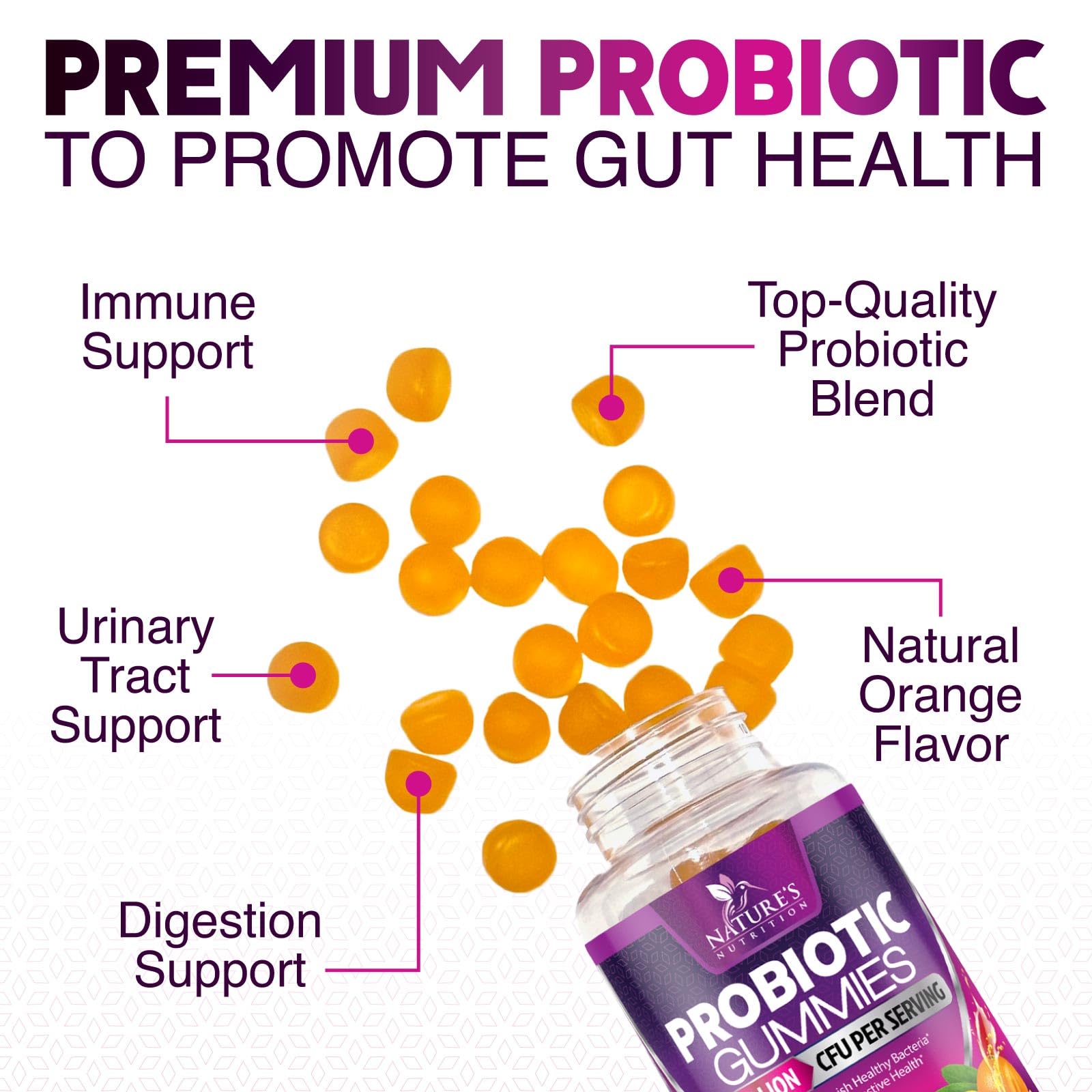 Probiotics for Digestive Health Gummies 5 Billion CFU - 6 Unique Strains for Daily Immune Support & Gut Health, Constipation, Gas & Bloating - Best Probiotic Supplement for Women & Men - 60 Gummies Nature's Nutrition uk supplements