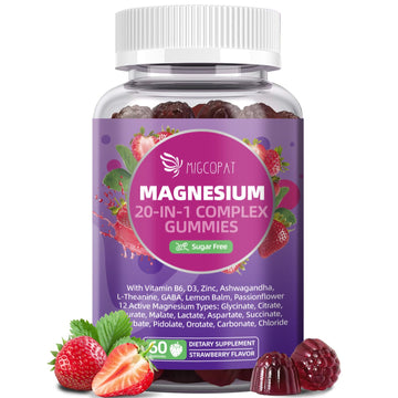 Migcopat Magnesium Complex Gummies, 20 in 1 Magnesium Gummy with Glycinate Citrate Malate Taurate - Ashwagandha, L-Theanine, D3&Zinc for Relaxation,