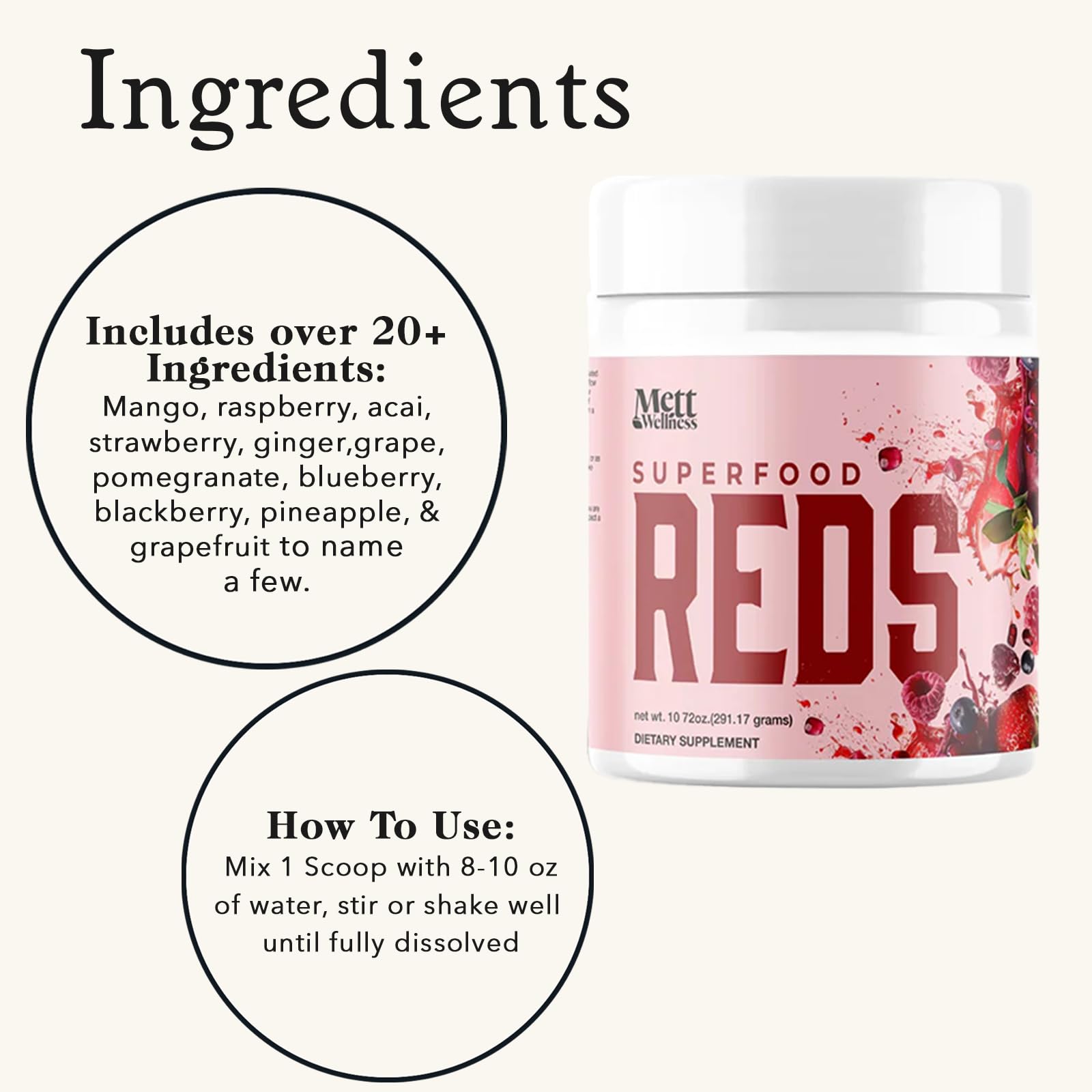 Mett Wellness Superfood REDS | 10.72 oz | With Vitamins A, C & E | Helps Maintain Nitric Oxide Levels | Supports Daily Wellness Mett Wellness uk supplements