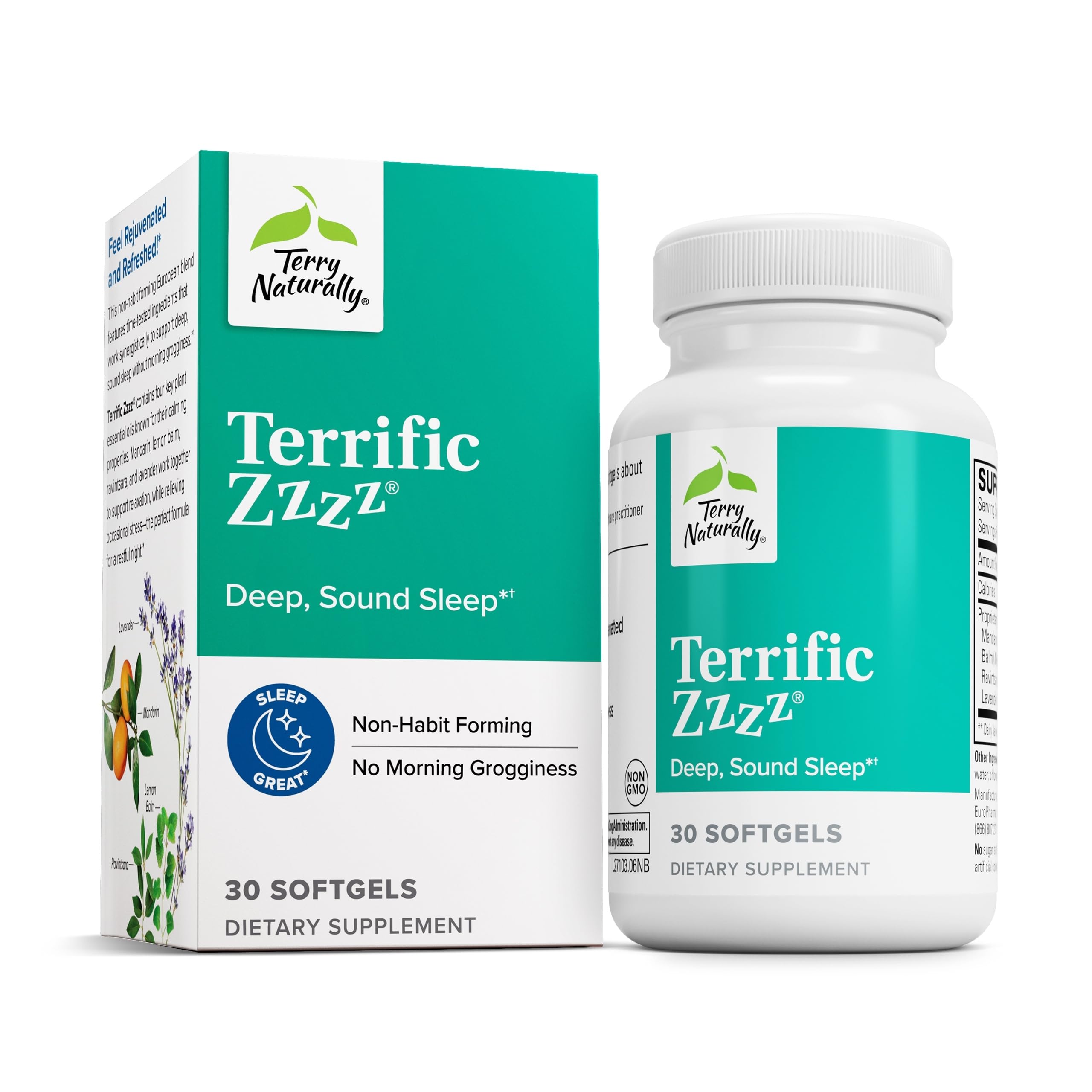 Terry Naturally Terrific Zzzz - Sleep Supplement for Adults - Dietary Supplement with Mandarin, Lemon Balm & Lavender - Non-GMO Relaxation & Sleep Relief Aid - 30 Softgels Terry Naturally uk supplements