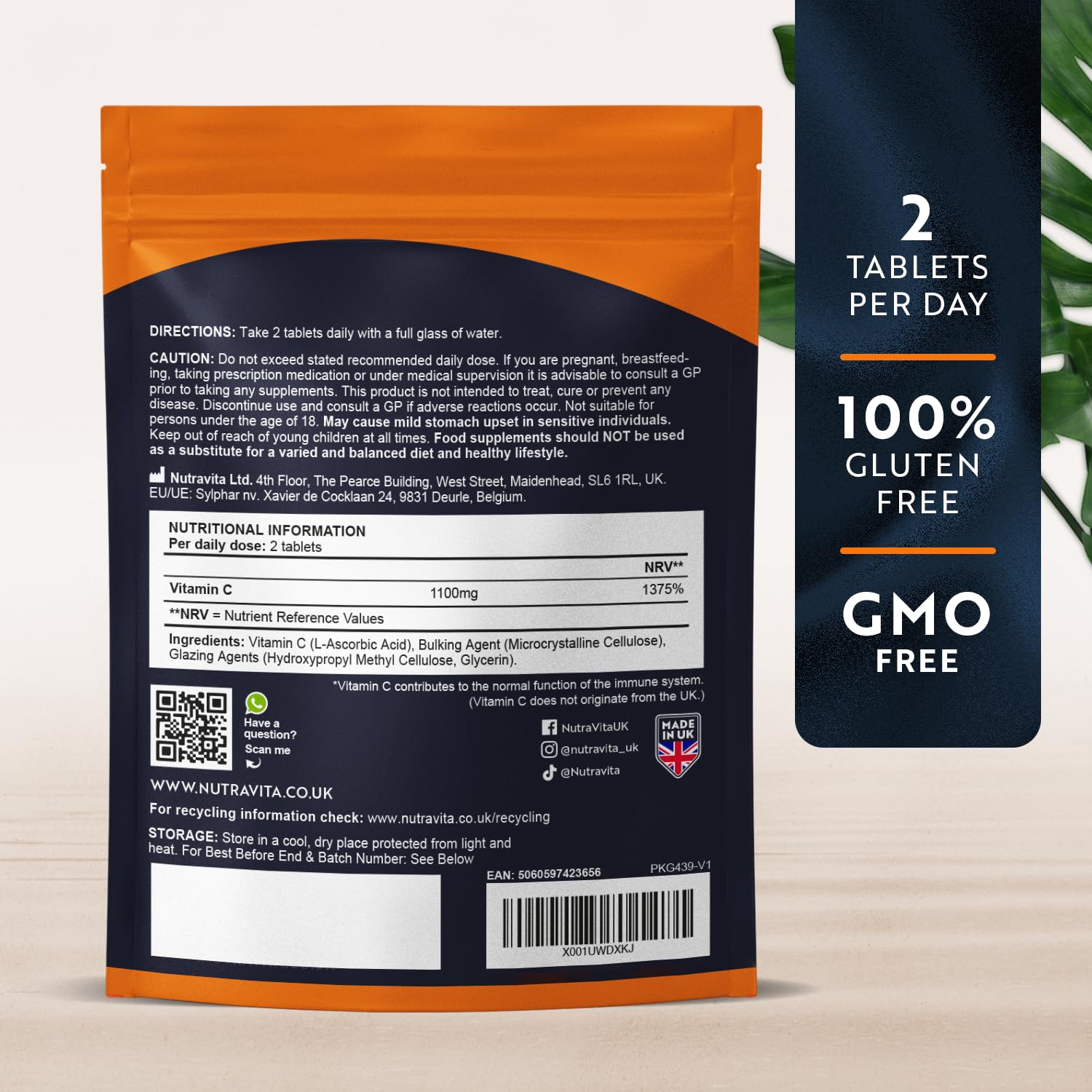 Vitamin C Tablets 1100mg – 180 Premium Vegan and Vegetarian Tablets – 3 Month Supply Nutravita uk supplements