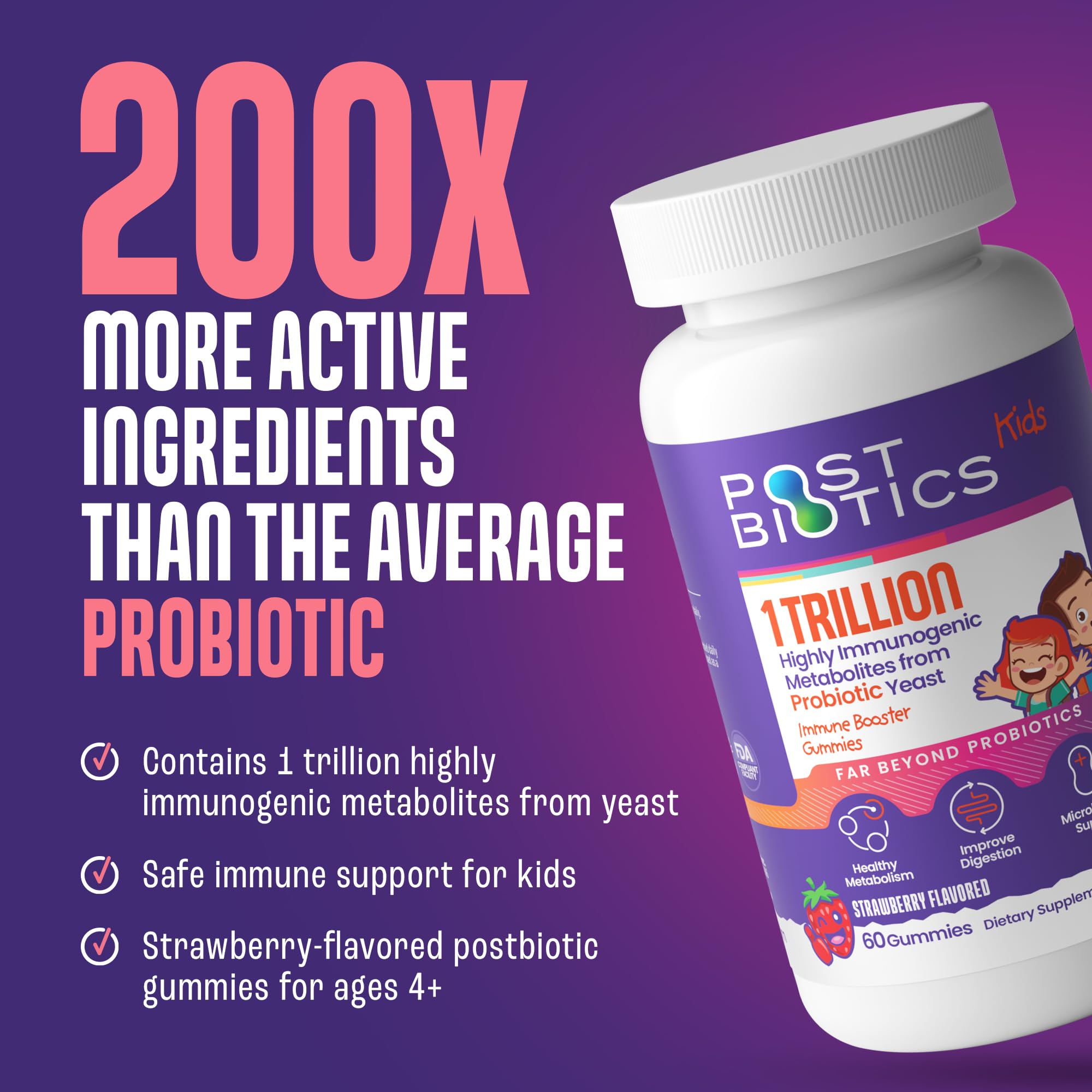 NAVEH PHARMA Postbiotics Kids Strawberry Gummies. Children’s Postbiotics, Ages 4+, 1 Trillion metabolites 200X Ingredients Than Probiotic Or Prebiotic. Gut Health, Immunity, Digestion & Microbiome NAVEH PHARMA uk supplements