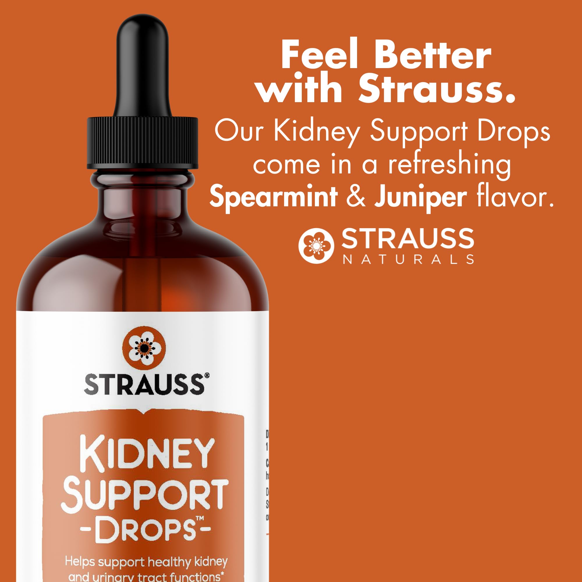 Strauss Naturals Kidney Support Drops – Herbal Kidney Support Supplement for Men and Women – Helps with Kidney Health and Urinary Tract Function – Vegan & Non-GMO – Spearmint Flavored – 100 ml Bottle Strauss Heartdrops uk supplements