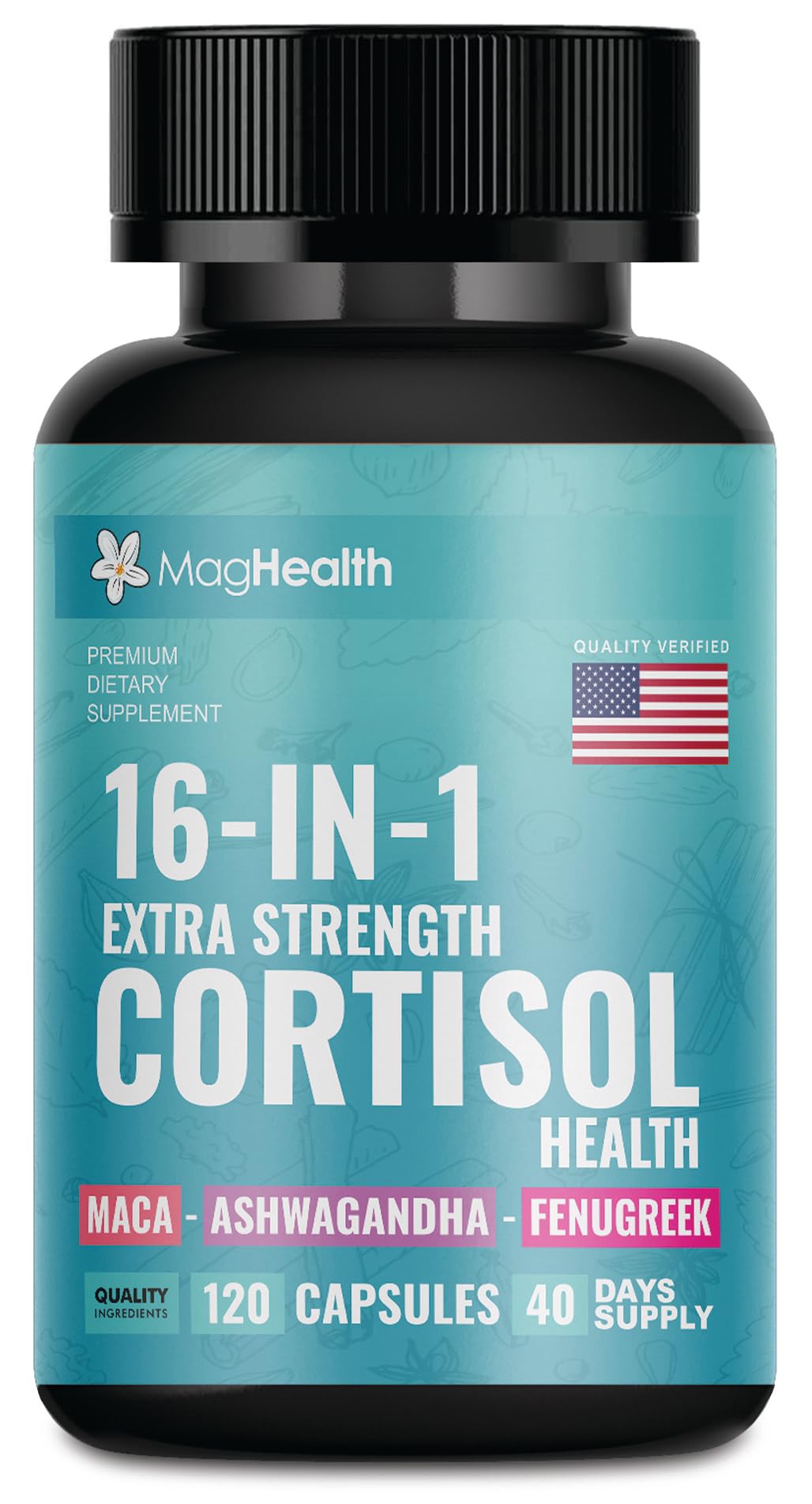 Cortisol Complex 16-in-1 Supplement for Women & Men | Stress Support Manager with Organic Ashwagandha, Maca Root, Rhodiola Rosea & Shilajit | Adaptogen Blend for Balance & Energy | 120 Capsules MagHealth uk supplements