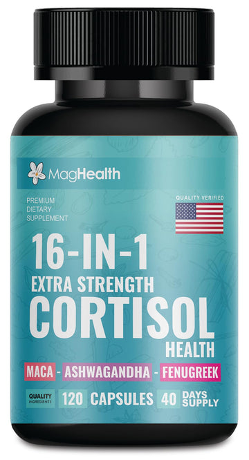Cortisol Complex 16-in-1 Supplement for Women & Men | Stress Support Manager with Organic Ashwagandha, Maca Root, Rhodiola Rosea & Shilajit | Adaptogen Blend for Balance & Energy | 120 Capsules MagHealth uk supplements