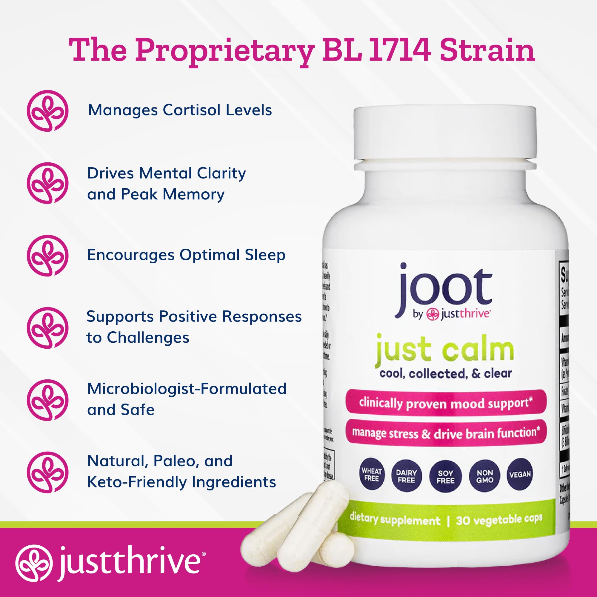 Just Thrive - Just Calm - Cortisol Manager - Calming, Memory, and Mood Support Supplement - Vegan, 30 Calm Capsules Just Thrive uk supplements