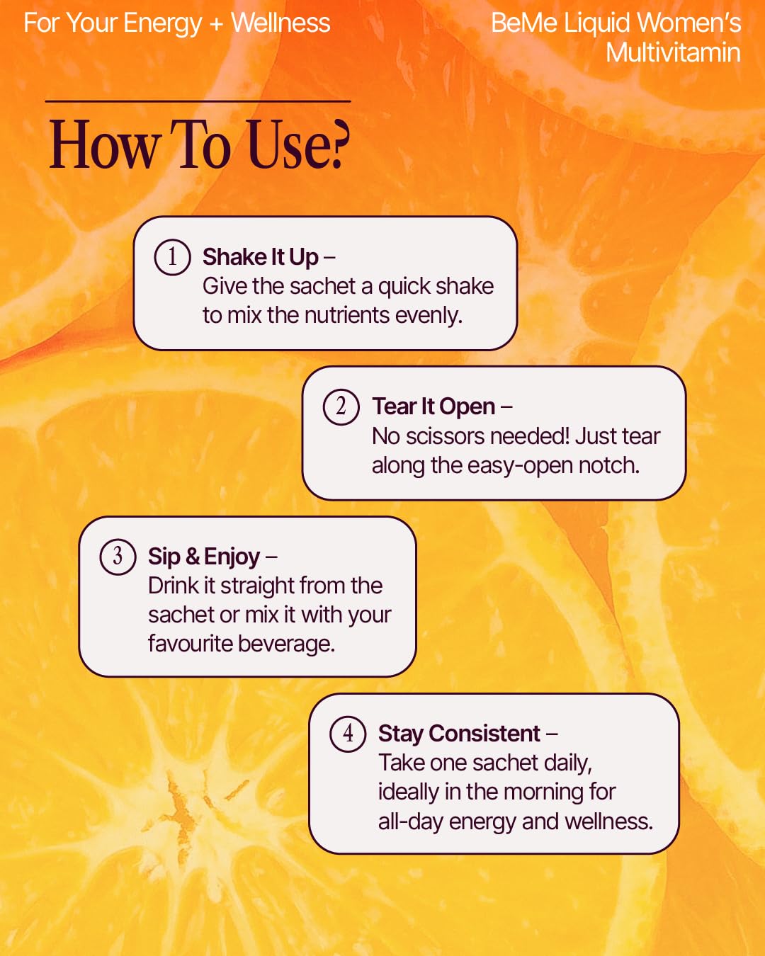 BeMe Liquid Multivitamins for Women - Advanced Liquid Delivery System with 13 Vitamins & Minerals - Tear & Go Sachets, Non-GMO, Orange Flavor (15 Sachets) BeMe uk supplements