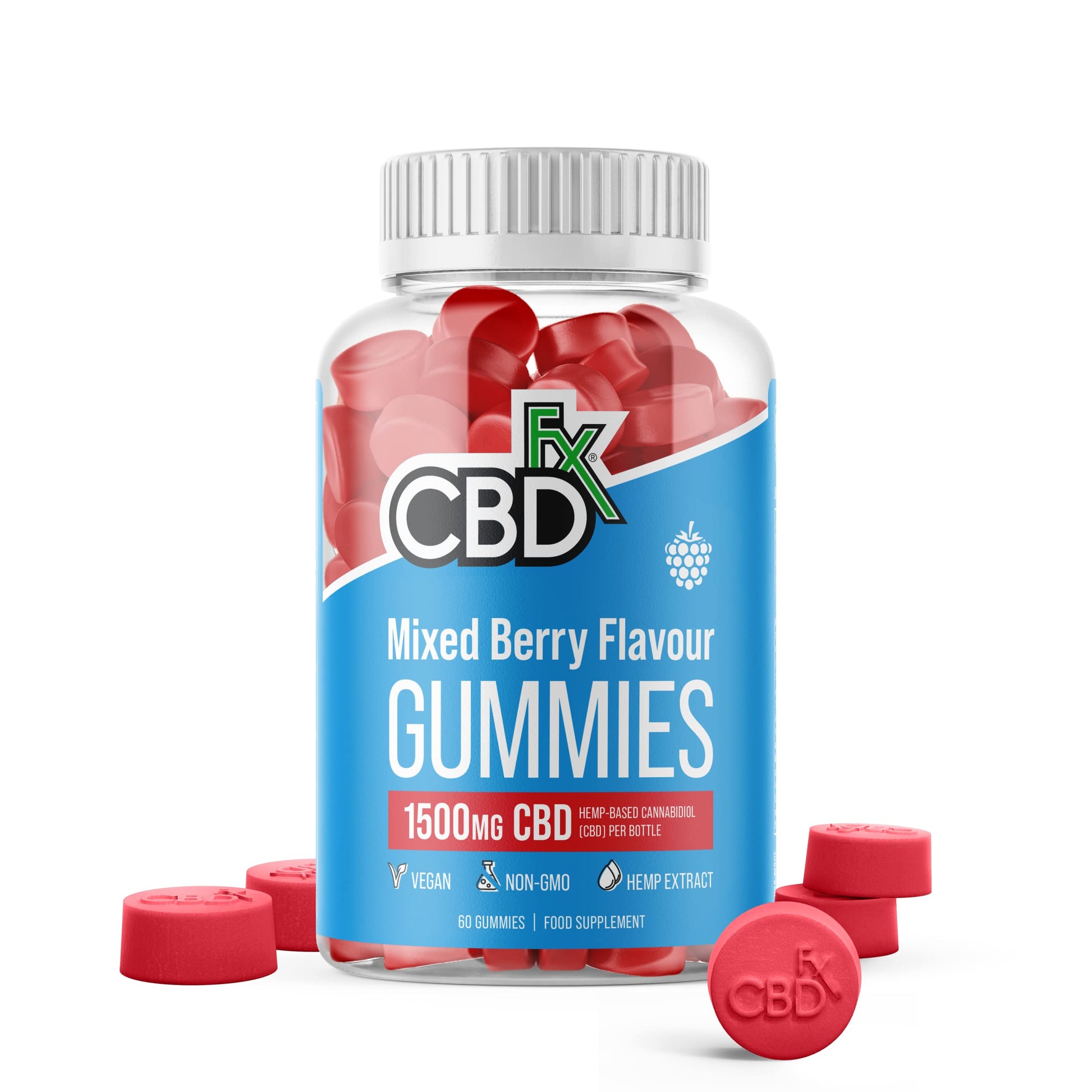 CBDfx 1500mg CBD High Strength Vegan Mixed Berry Gummies 25mg CBD per Gummy CBDFX uk supplements