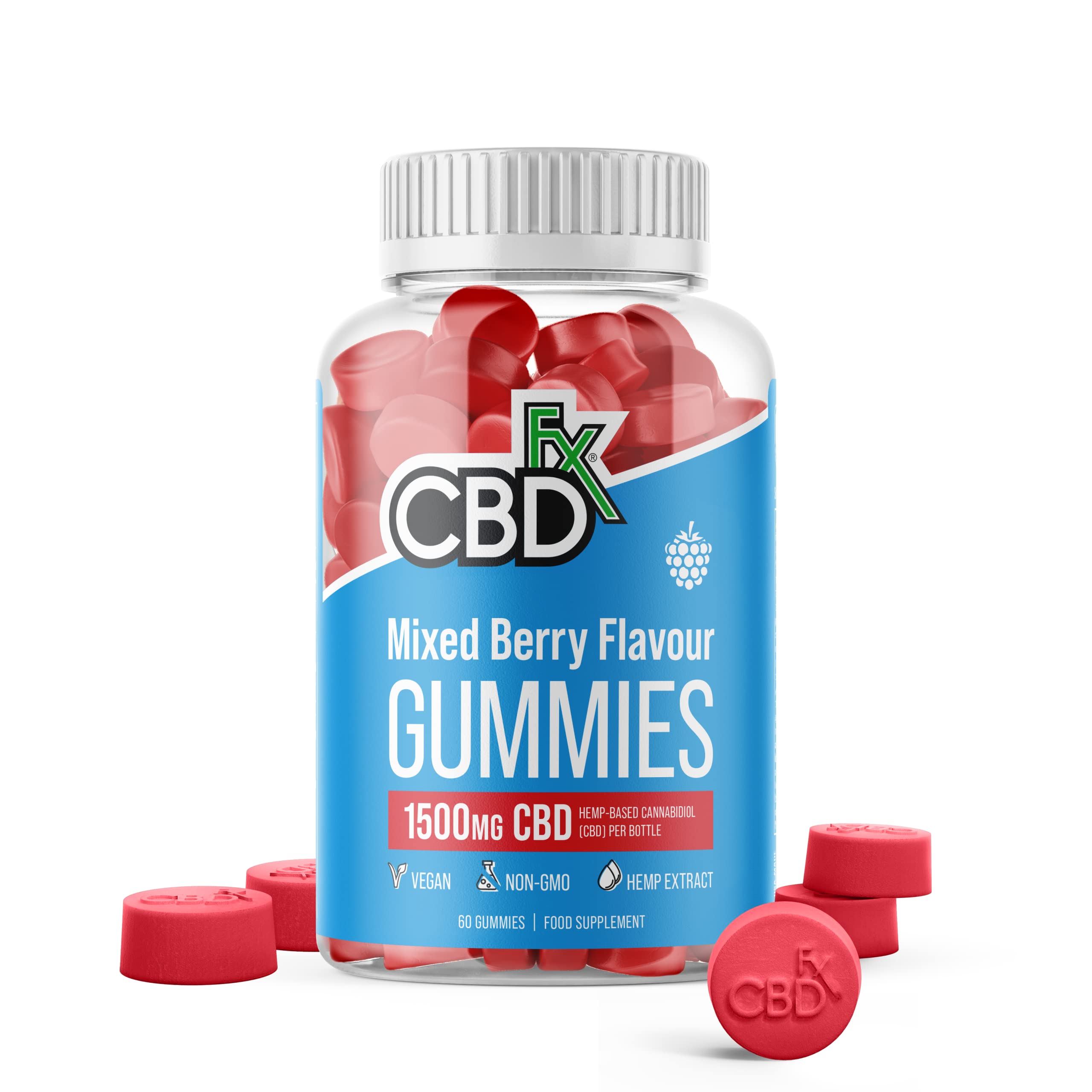 CBDfx 1500mg CBD High Strength Vegan Mixed Berry Gummies 25mg CBD per Gummy CBDFX uk supplements