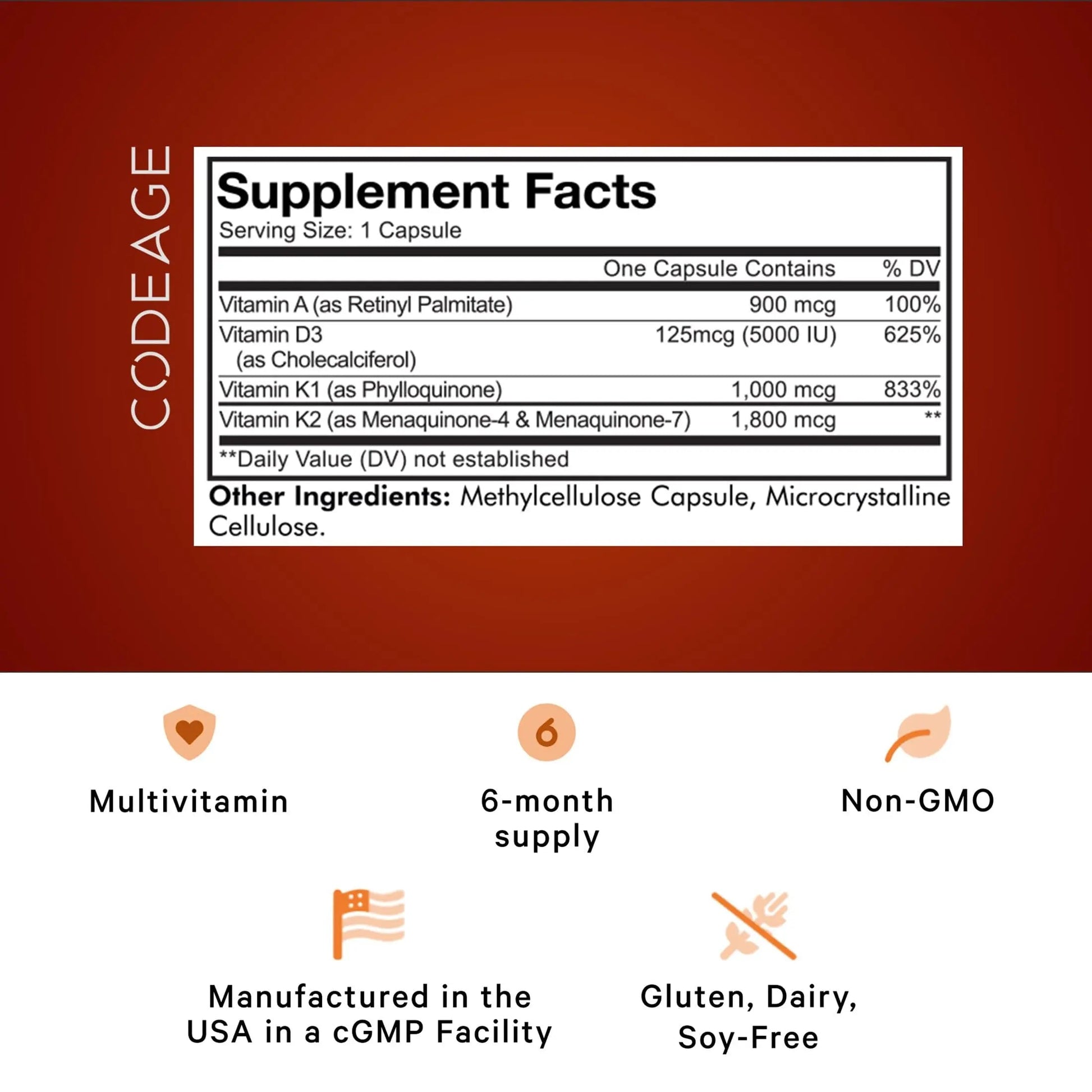 Codeage ADK Vitamins Supplement - Essential Vitamin A, D3 5000 IU, K1 & K2 (MK4 & MK7) - 6-Month Supply - 1 Capsule per Serving Codeage uk supplements
