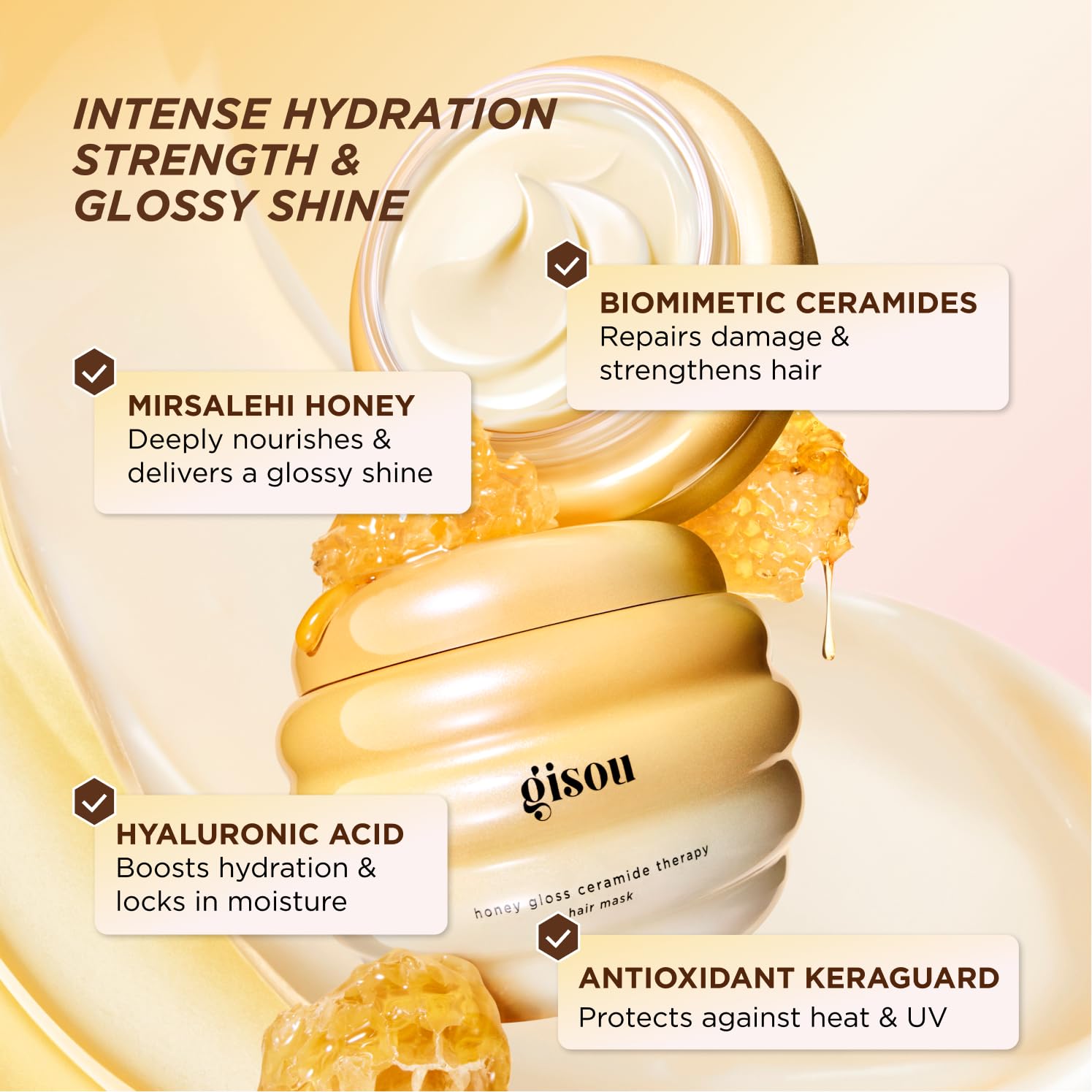 Gisou Honey Gloss Hair Therapy Trio - Mini Shampoo, Hair Mask and Conditioner for smoother, stronger and glossier hair Gisou uk supplements