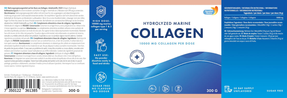 100% Marine Collagen Powder 300g I Pure Hydrolyzed Collagen Powder (Type I & III) Swedish Nutra uk supplements