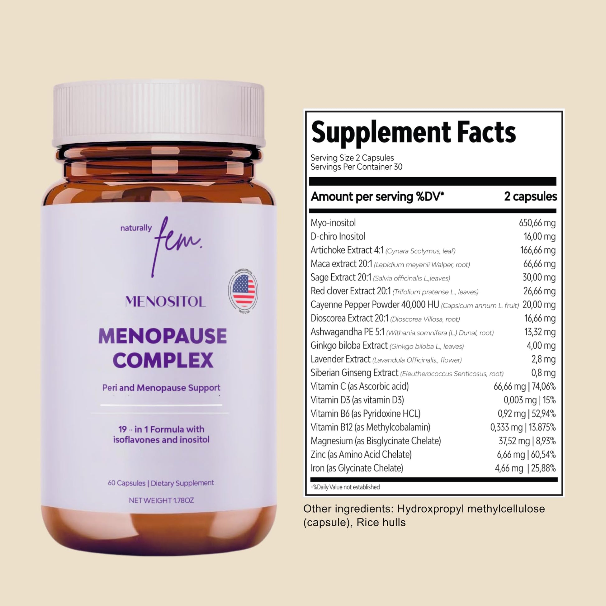 Inositol FEM Menositol 19-in-1 60Caps, Perimenopause & Menopause Supplements for Women Weight Loss with Myo-Inositol, D-chiro and Isoflavones, Control Metabolic Health, 100% Natural, Hormone, SoyFree QSTA uk supplements