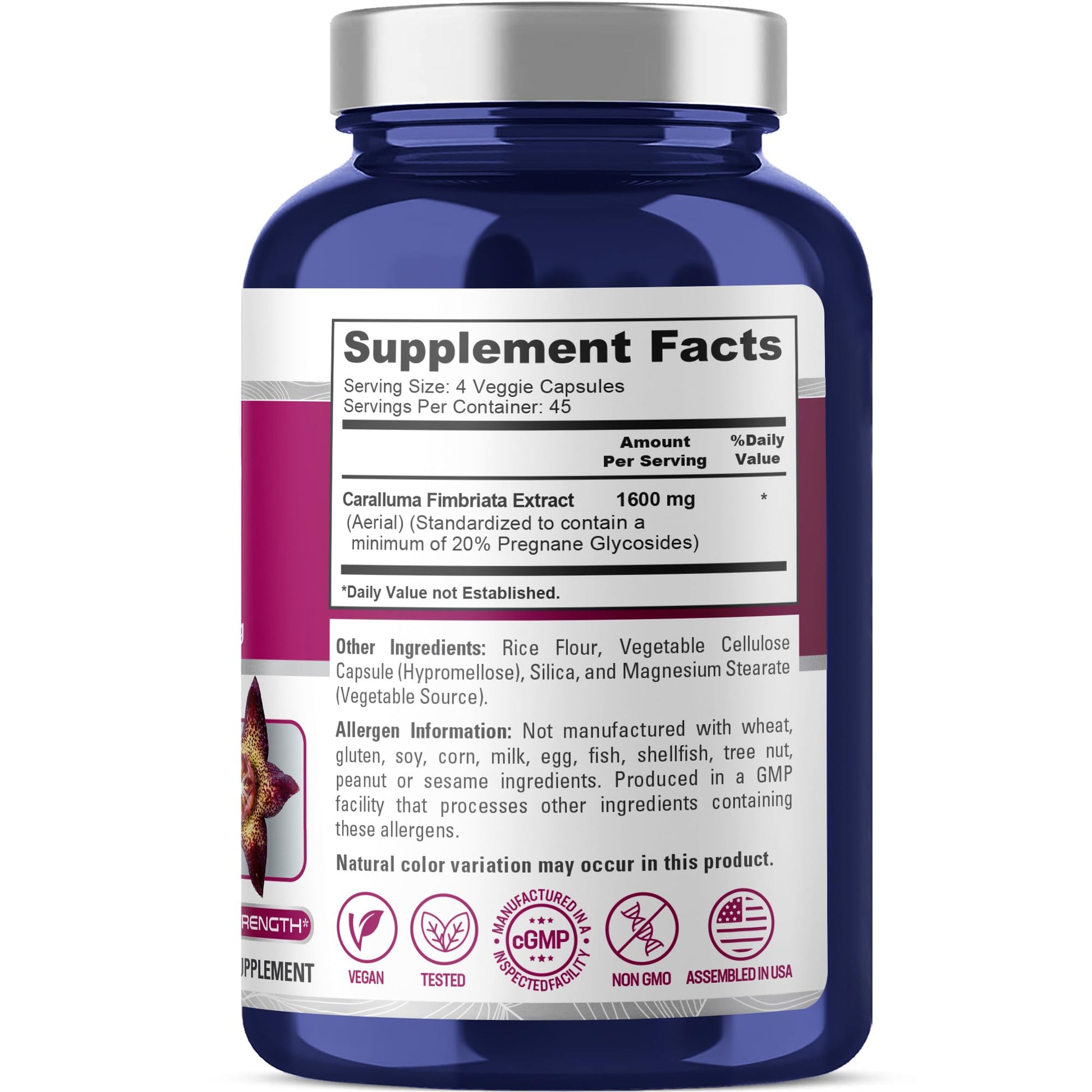 NusaPure Caralluma Fimbriata 1600mg - 180 Veggie Capsules (Non-GMO, Vegan) NusaPure uk supplements