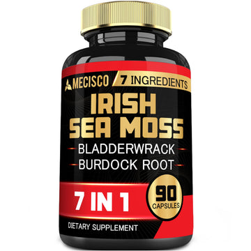 7in1 Irish Sea Moss Capsules 6750 Mg with Organic Bladderwrack & Burdock Root, Turmeric, Apple Cider Vinegar - Raw Seamos Pills for Hair, Skin, Thyroid Healths - 90 Caps for 3-Month Supply Mecisco uk supplements