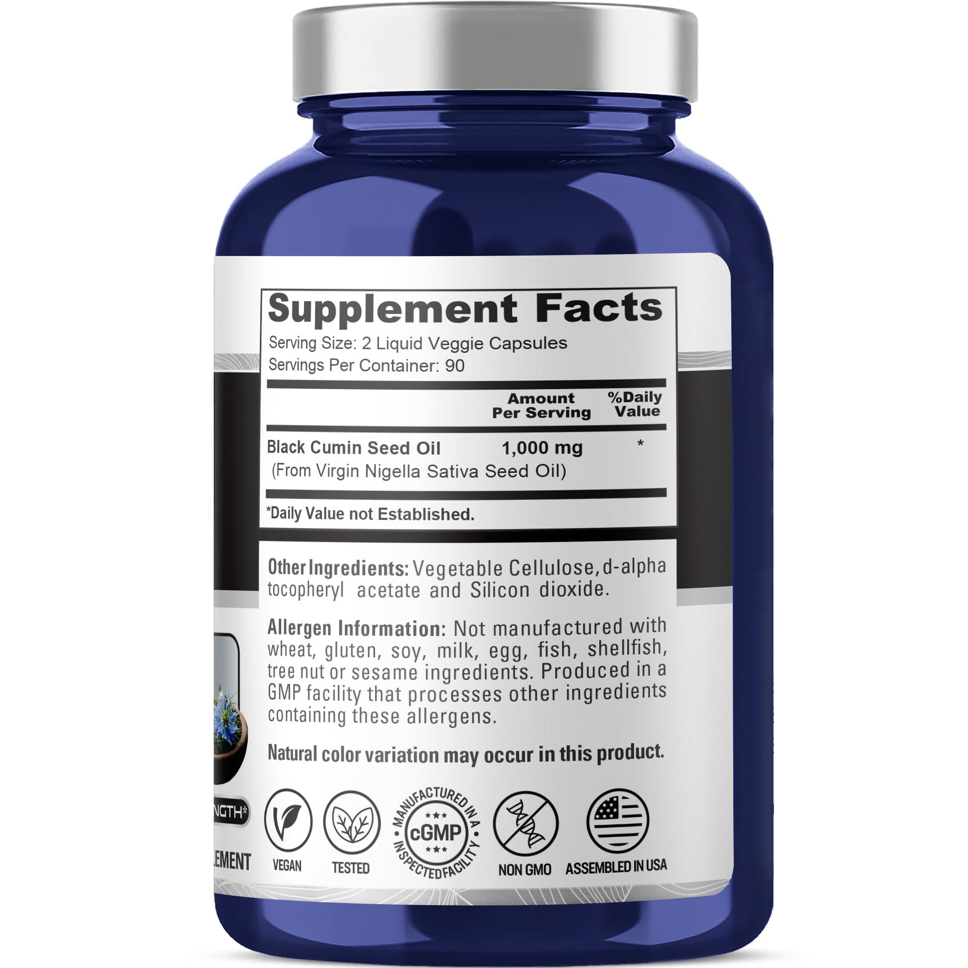 NusaPure Black Seed Oil 1,000 mg per Serving 180 Softgel Capsules (Non-GMO, Vegetarian & Vegan) Cold-Pressed Virgin Nigella Sativa. Hexane Free NusaPure uk supplements