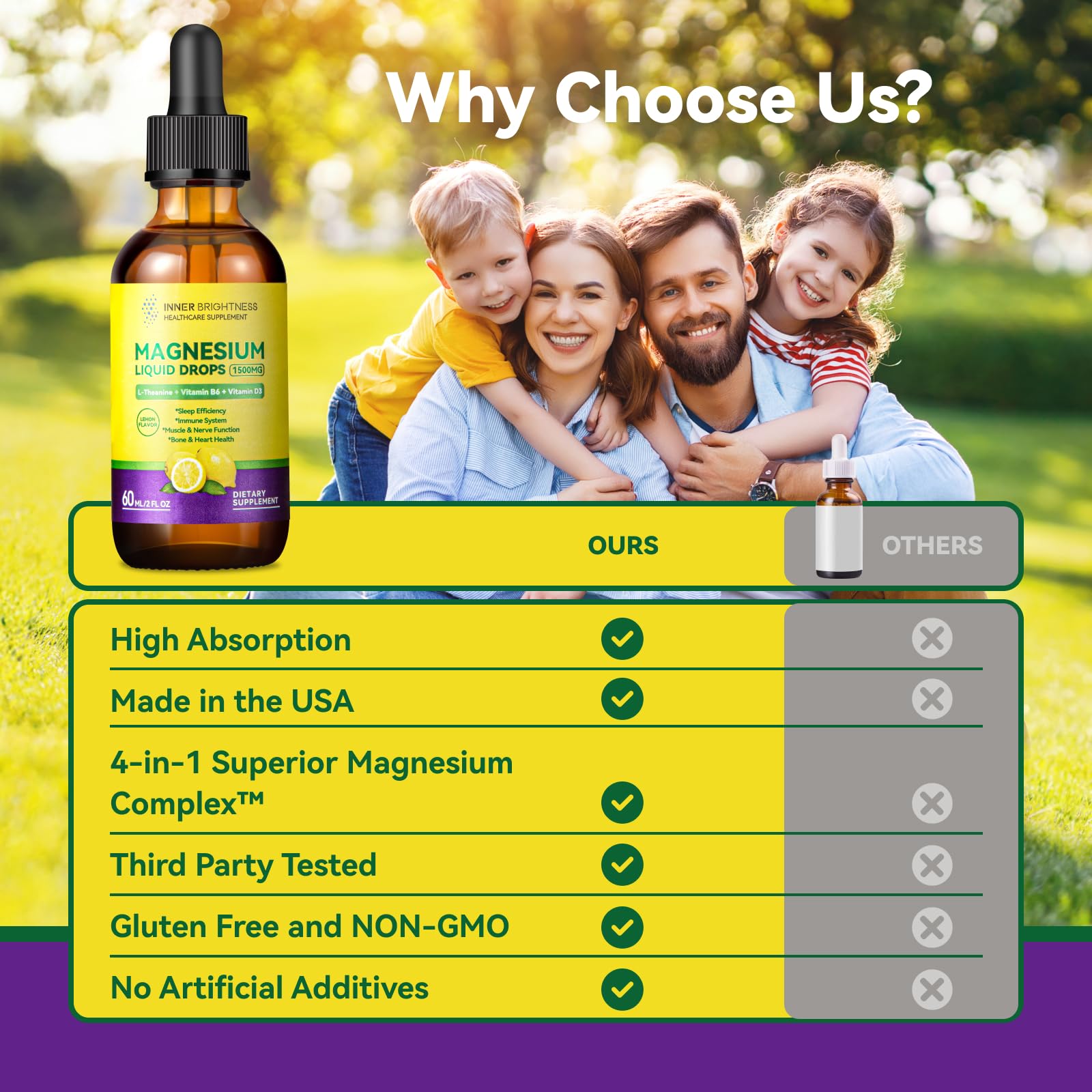 Magnesium Glycinate Liquid Drops 1500mg with Magnesium Citrate & Taurate, L-Theanine, Vitamin D3, B6 - Supports Calm, Sleep, Muscle Relaxation, Leg Cramps & Energy, Lemon Flavor, 60 mL Inner Brightness uk supplements