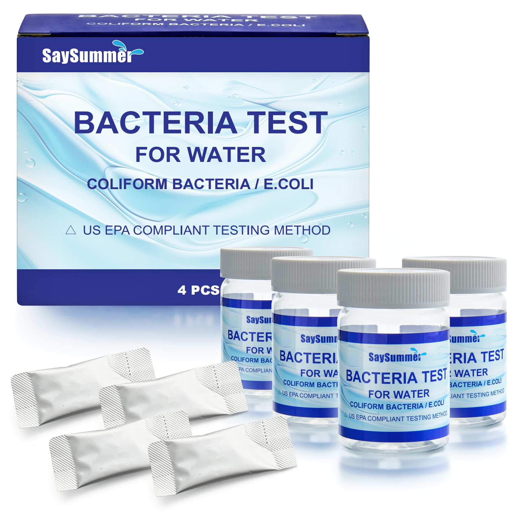 Drinking Water Bacteria Test Kit: 4 Tests Detecting Coliform E coli Bacteria - at Home Well Water Testing Kits for Drinking Water Pool Hot Tub Aquarium and More SaySummer uk supplements