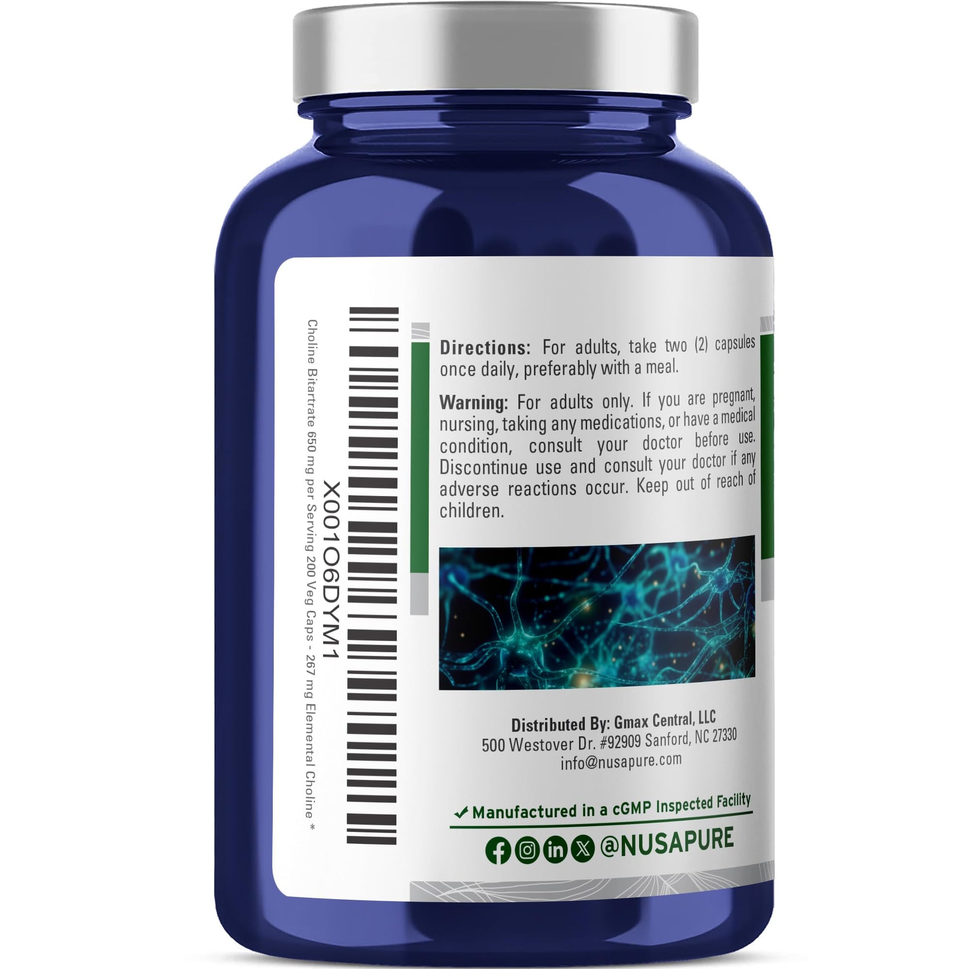 NusaPure Choline Bitartrate - Suitable for Vegetarian/Vegan, Non - GMO - 650 mg 200 Capsules NusaPure uk supplements