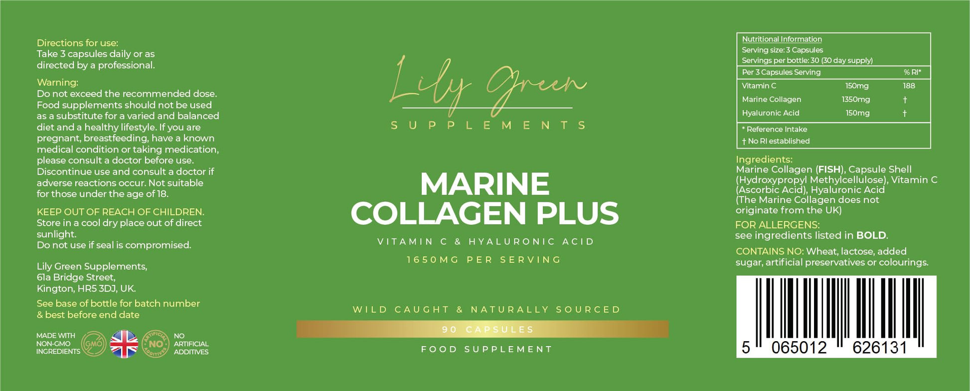 Lily Green | Marine Collagen with Hyaluronic Acid & Vitamin C - 1650mg per Serving Lily Green Supplements uk supplements