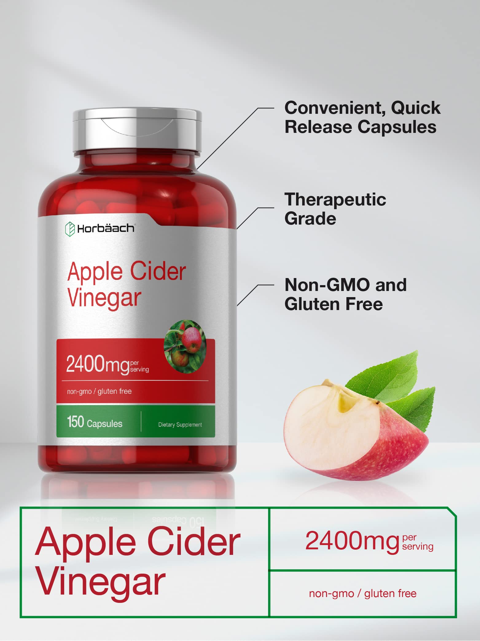 Apple Cider Vinegar Capsules | 2400mg | 150 Count | Non-GMO, Gluten Horbäach uk supplements