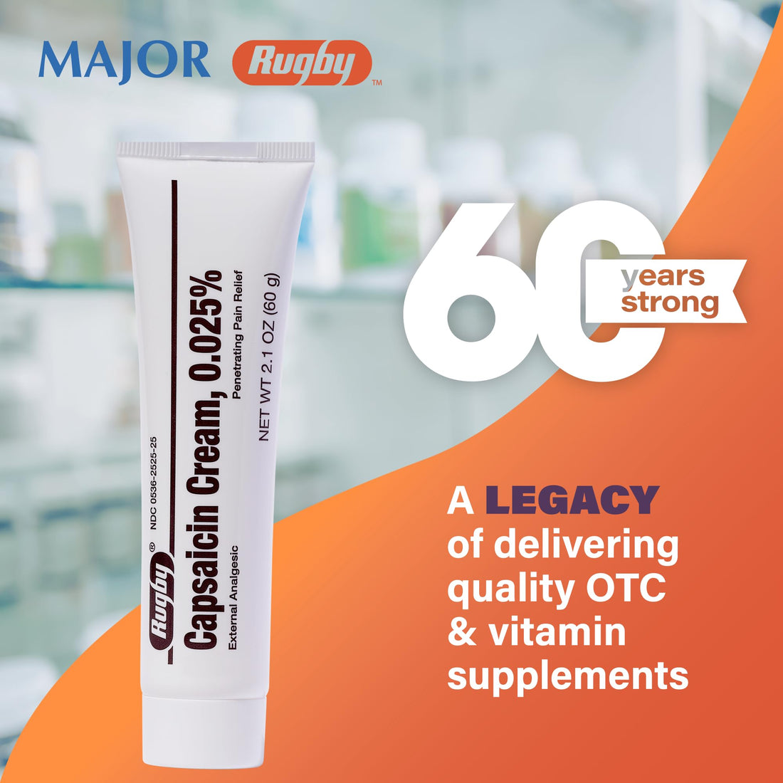 Rugby Capsaicin 0.025% Cream for Penetrating Pain Relief - 2.1 Oz (60g) (6 Pack) RUGBY LABORATORIES uk supplements