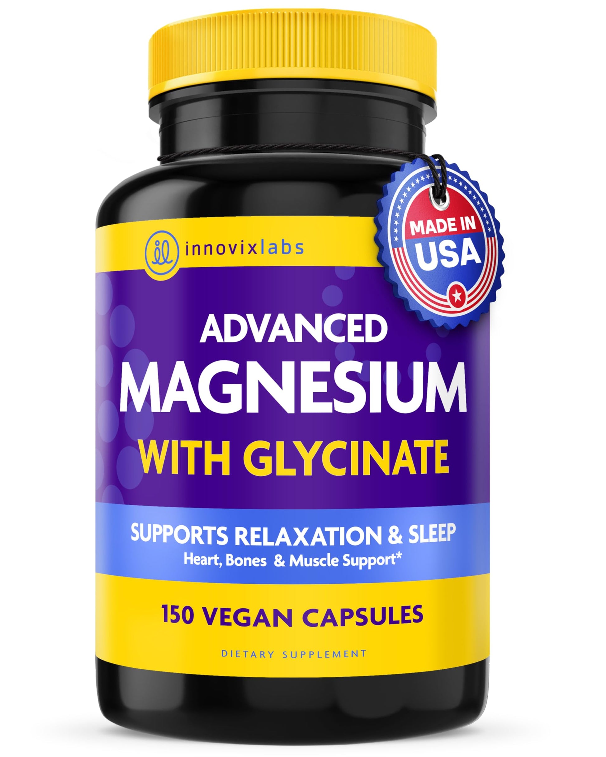 InnovixLabs Advanced Magnesium Capsules - 150 Ct, 210 mg - Chelated Glycinate and Malate - High Absorption, Promotes Relaxation, Bones, Muscle Health, Vegan Malate Sleep Supplement InnovixLabs uk supplements