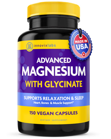 InnovixLabs Advanced Magnesium Capsules - 150 Ct, 210 mg - Chelated Glycinate and Malate - High Absorption, Promotes Relaxation, Bones, Muscle Health, Vegan Malate Sleep Supplement InnovixLabs uk supplements