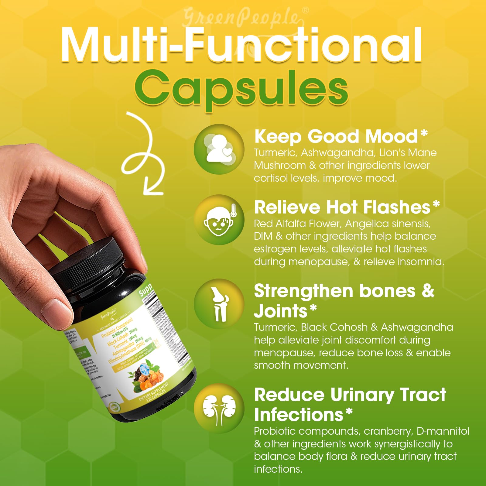 GREENPEOPLE Menopause Supplements for Women - Black Cohosh & Ashwagandha for Hot Flashes, Night Sweats, Mood Swings, Hormonal Balance Support,10 Billion CFU Probiotic - 120 Capsules Vegan Gluten-Free GREENPEOPLE uk supplements