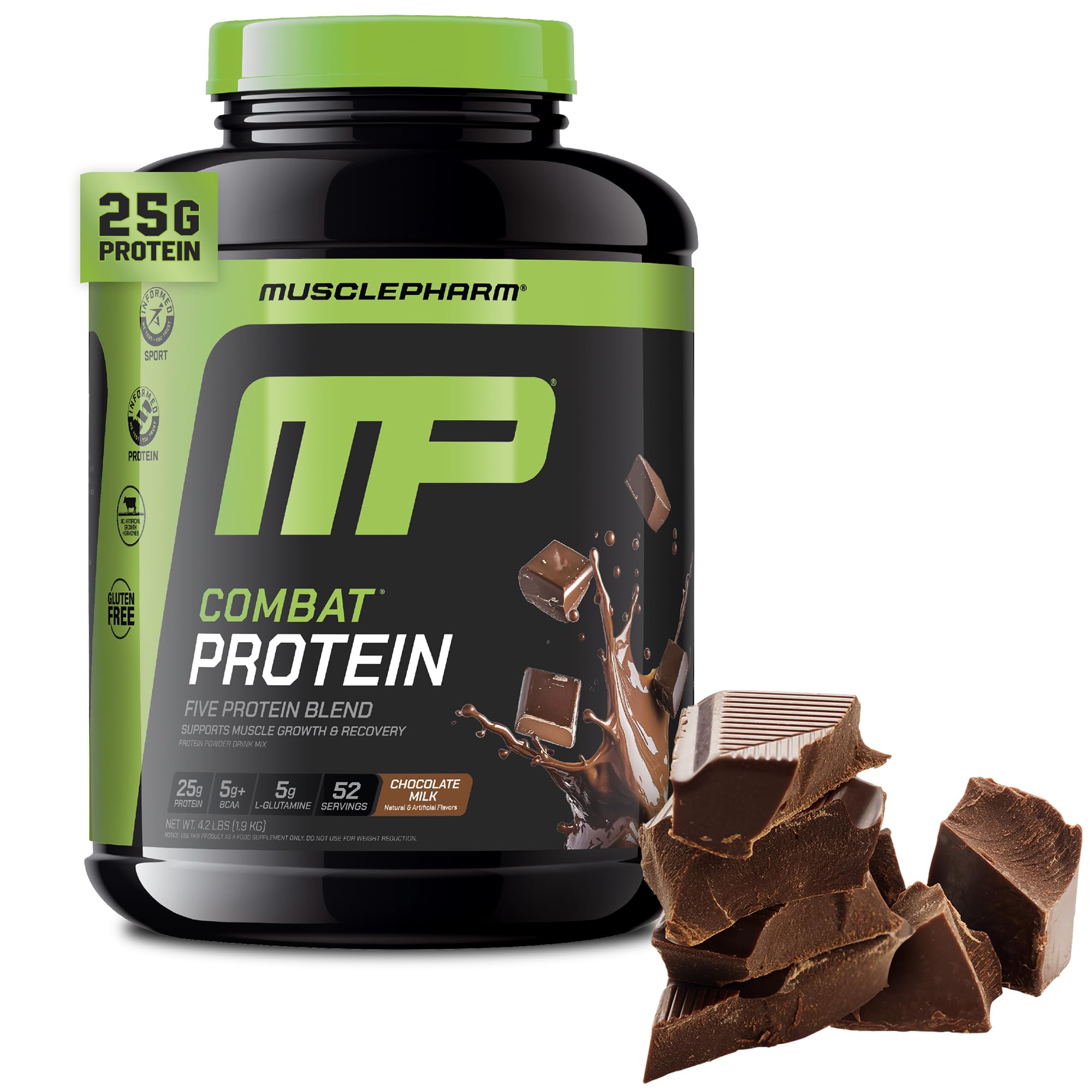 MusclePharm Combat Protein Powder, Chocolate Milk Flavor, Fuels Muscles for Productive Workouts, 5 Protein Sources including Whey Protein Isolate & Egg Albumin, Gluten Free, 4.2 lb, 52 Servings Muscle Pharm uk supplements