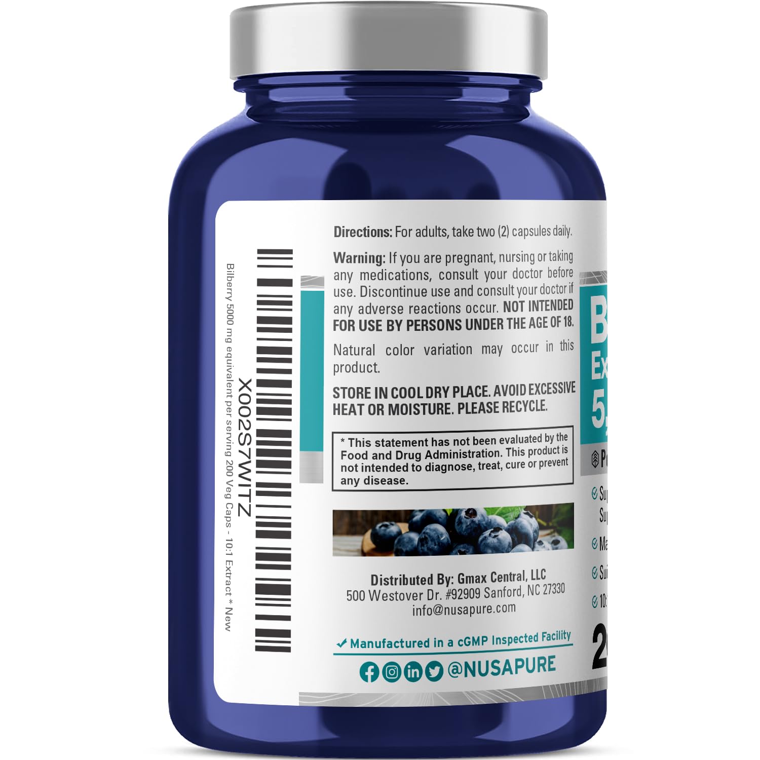 NusaPure Bilberry Extract 5,000mg 200 Vegetarian caps (Non-GMO, Vegan) NusaPure uk supplements