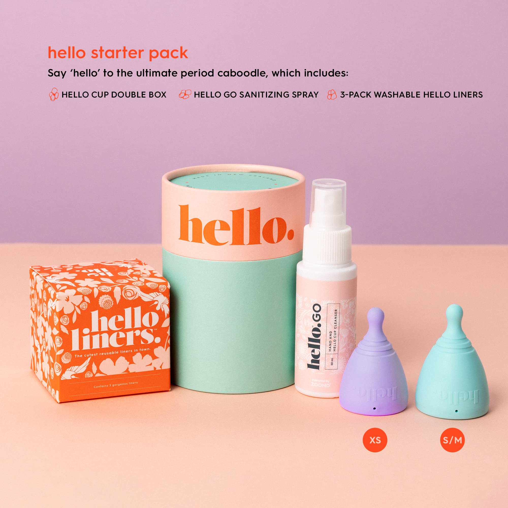 The Hello Starter Pack (Double Box XS/SM + 3-Pack Liners + Spray) 1 ea THE HELLO CUP uk supplements