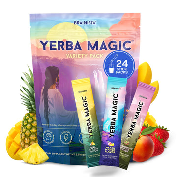 Yerba Magic Instant Yerba Mate Powder Packets – Clean Energy & Focus Drink Mix for Gut Health – Nootropic Blend with Lion’s Mane, L-Theanine, Prebiotics & Probiotics – Low Sugar Natural Caffeine – Variety Pack, 24 Sticks Brainista uk supplements
