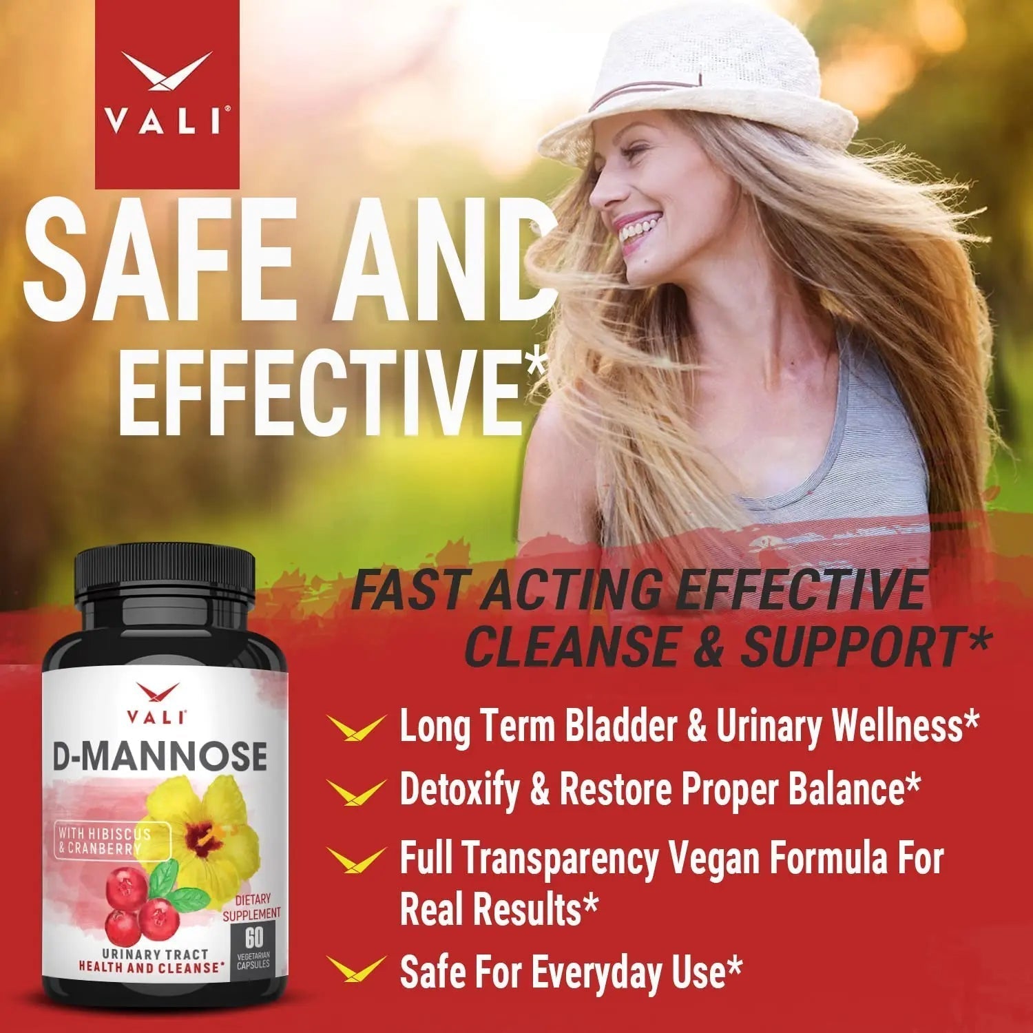 VALI D-Mannose 1000mg Urinary Tract Health Formula. Organic Cranberry Fruit Powder & Hibiscus. Healthy Bladder, Natural Cleanse, Fast Detox Flush, Herbal UT Function Support Pills. 60 Veggie Capsules VALI uk supplements